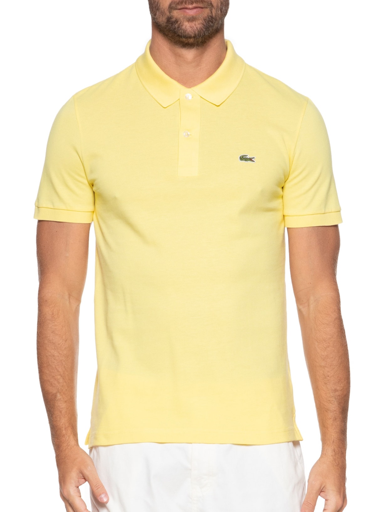 Polo Masculina Slim Fit Em Petit Piquet Amarelo Lacoste