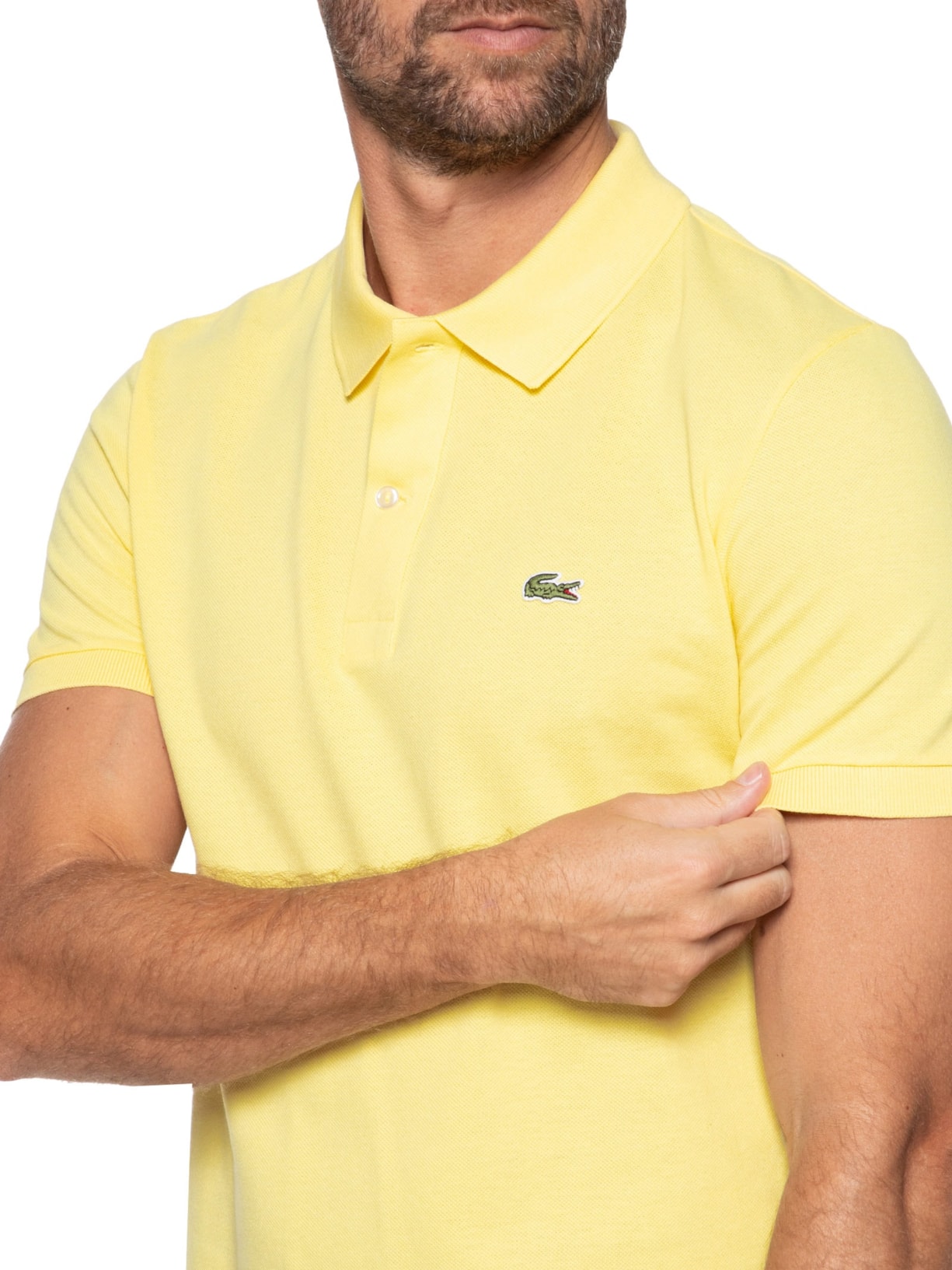 Polo Masculina Slim Fit Em Petit Piquet Amarelo Lacoste