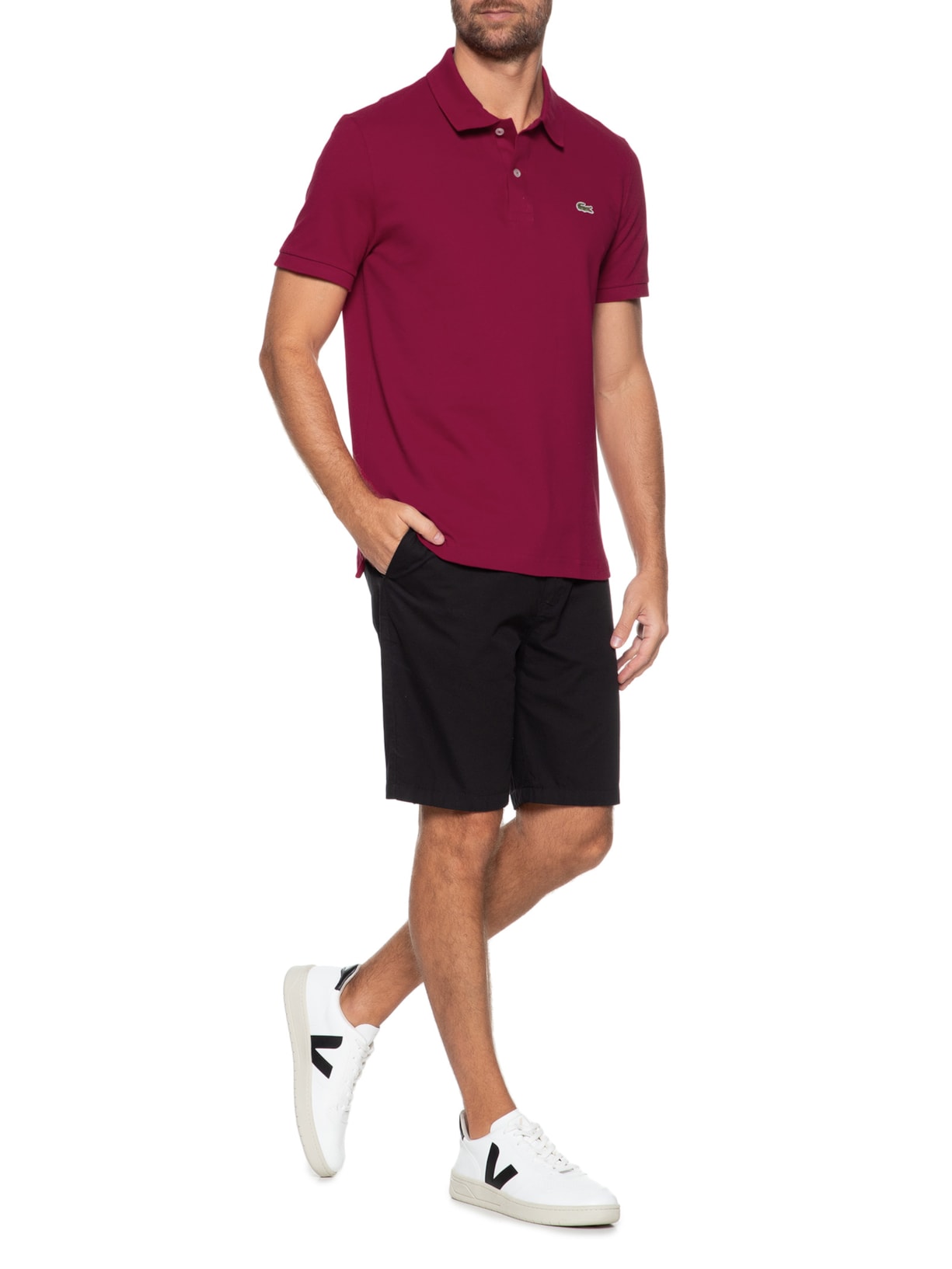 Polo Masculina Slim Fit Em Petit Piquet Vermelho  Lacoste