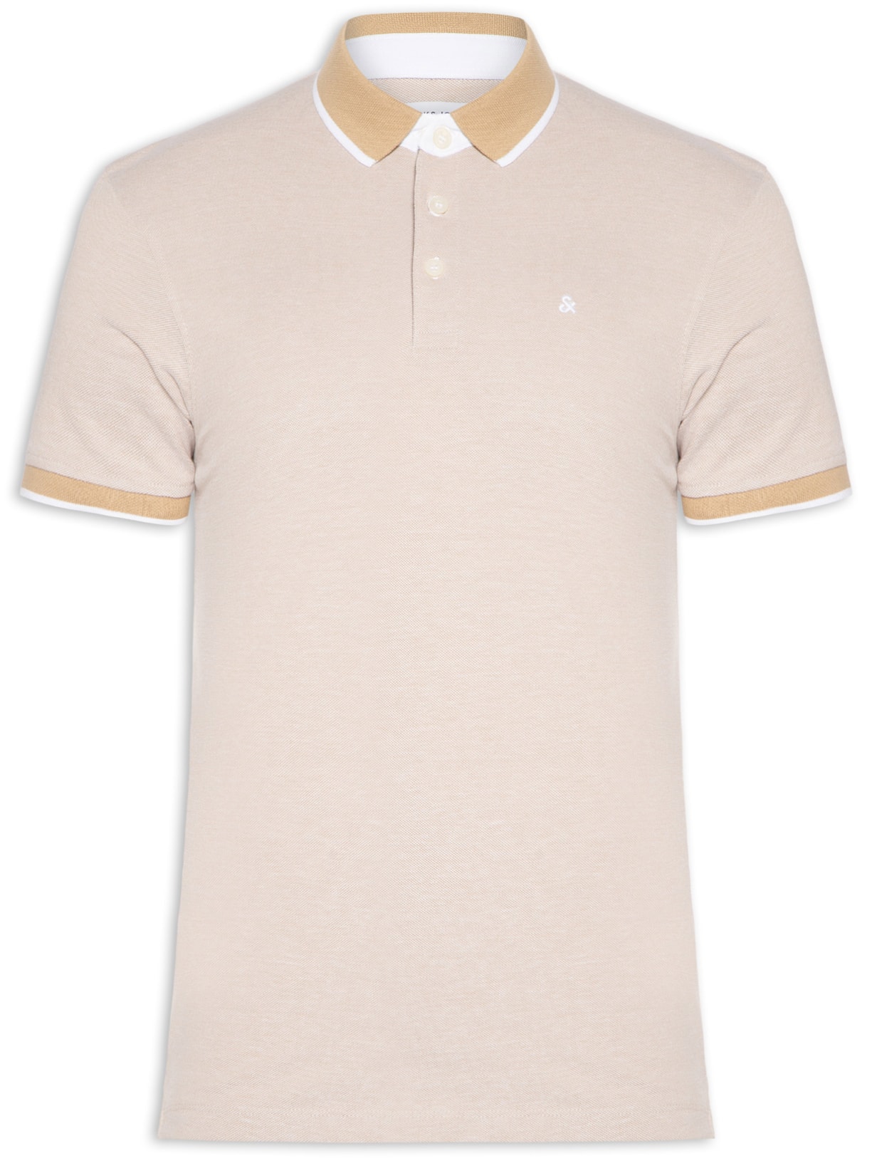 Polo Masculina Slim Fit Em Piquet de Algodão Orgânico Bege Jack & Jones