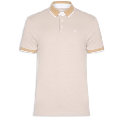 Polo Masculina Slim Fit Em Piquet de Algodão Orgânico - Bege