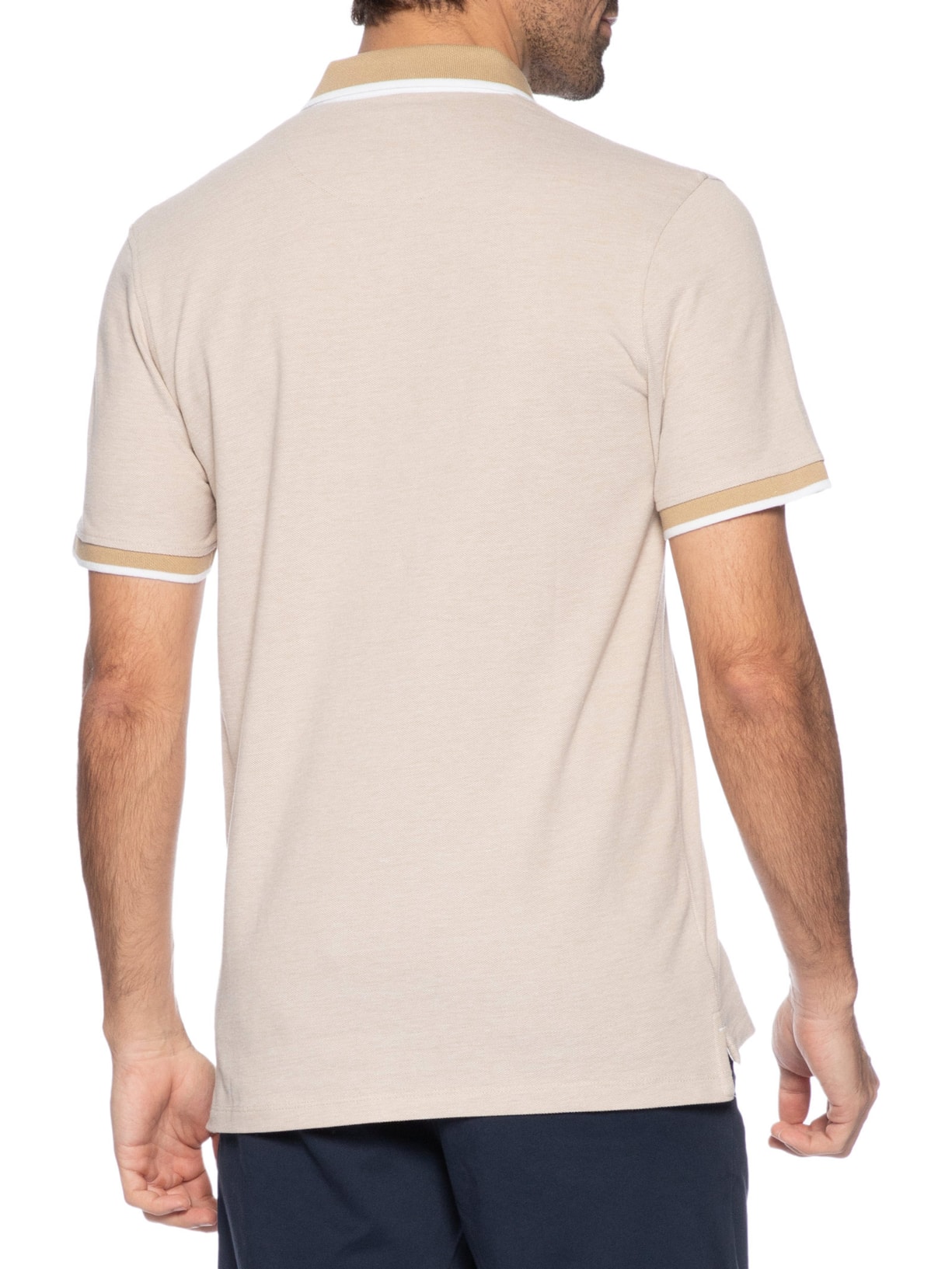 Polo Masculina Slim Fit Em Piquet de Algodão Orgânico Bege Jack & Jones