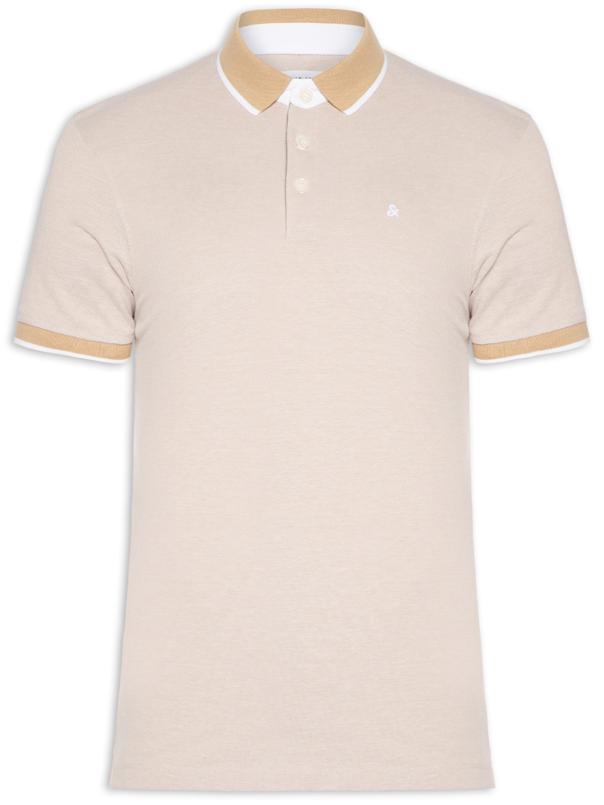 Polo Masculina Slim Fit Em Piquet de Algodão Orgânico - Bege