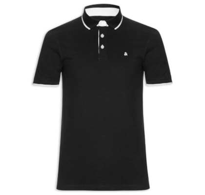 Polo Masculina Slim Fit Em Piquet De Algodão Orgânico - Preto