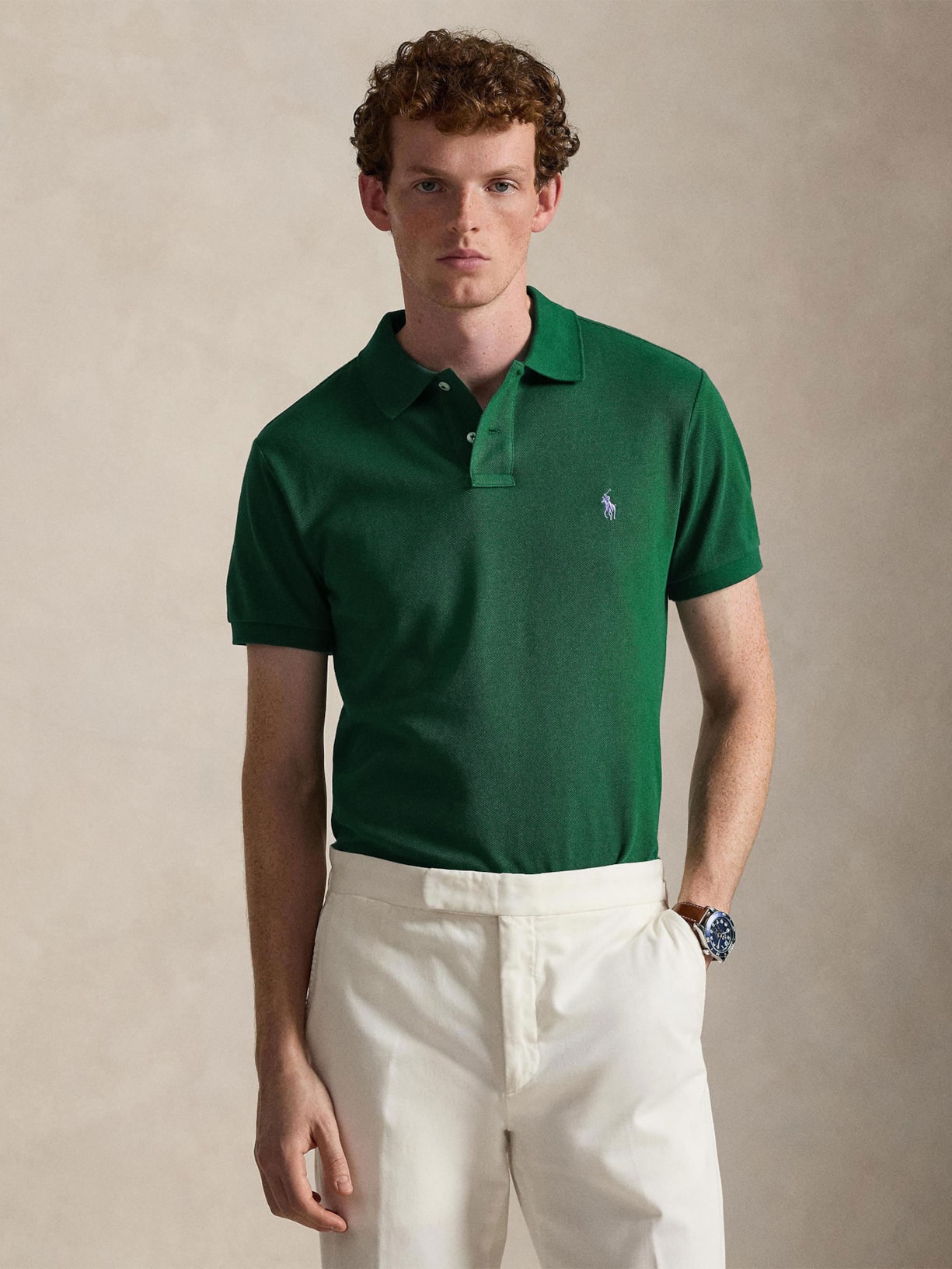 Polo Masculina Slim Fit Knit Mesh Verde Polo Ralph Lauren