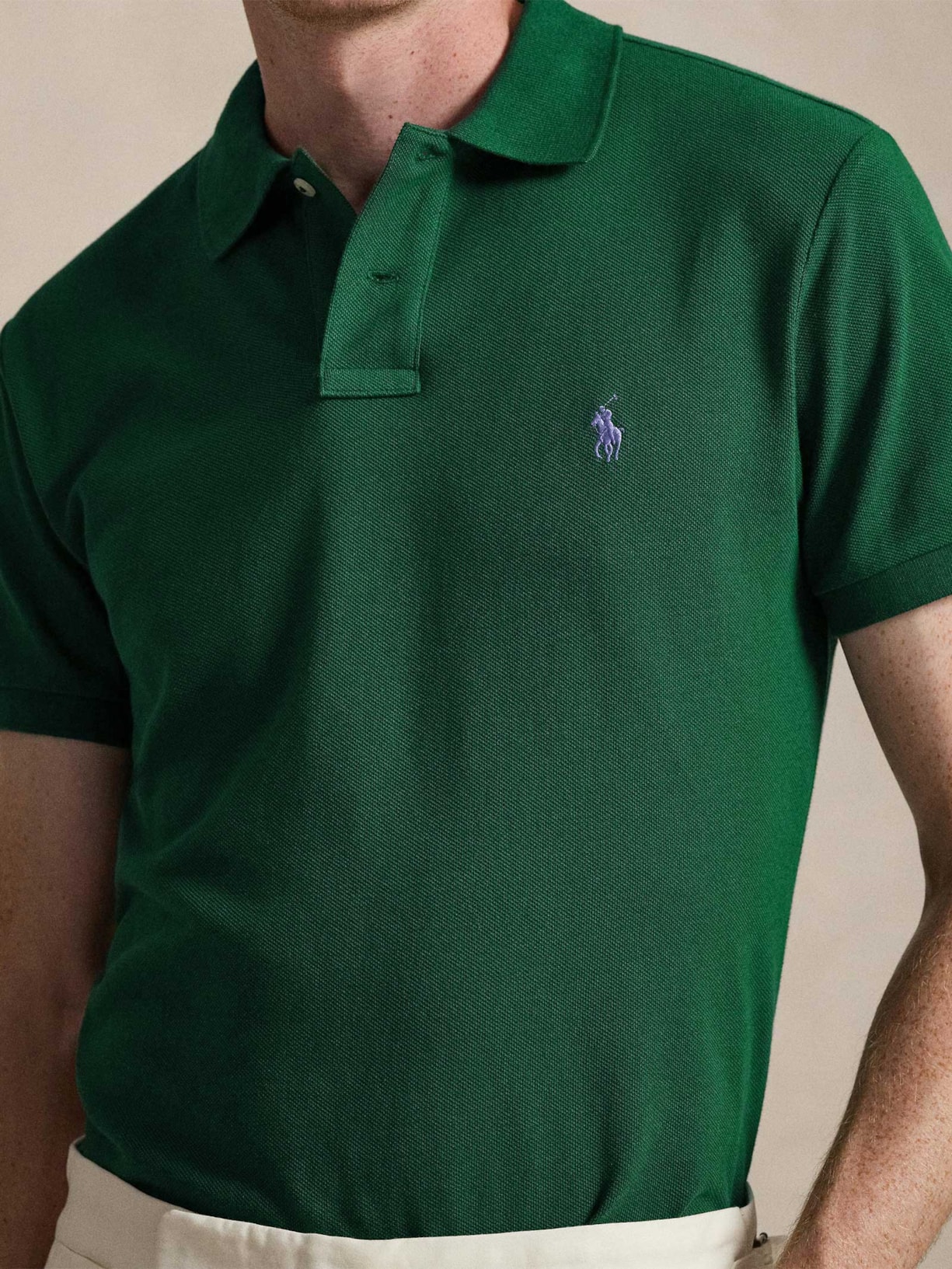Polo Masculina Slim Fit Knit Mesh Verde Polo Ralph Lauren Polo Ralph Lauren