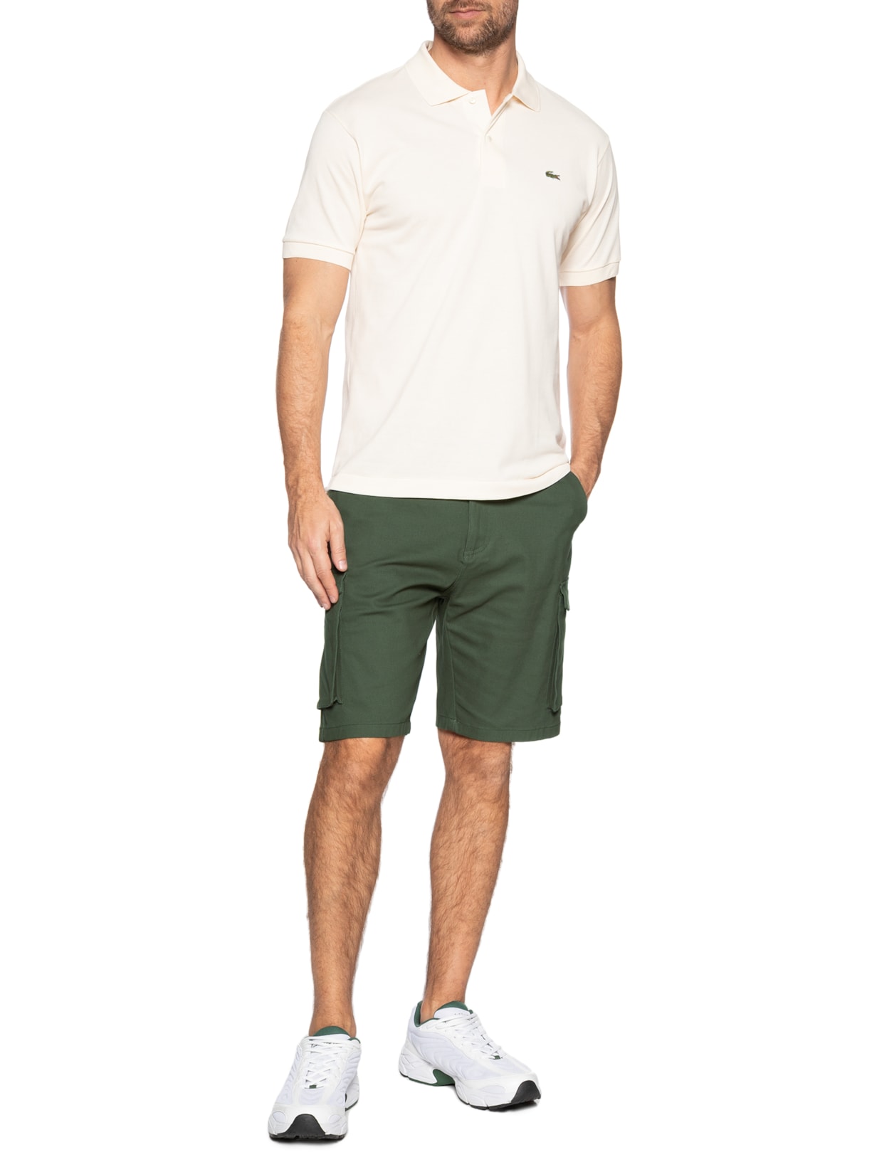 Polo Masculina Slim Fit L.12.12 Em Piquet De Algodão Bege Lacoste