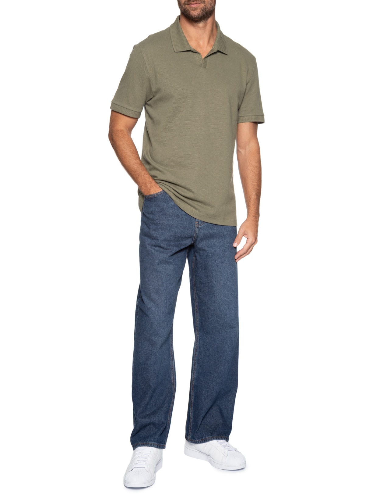 Polo Masculina Slim Fit Malha Texturizada Verde Hering