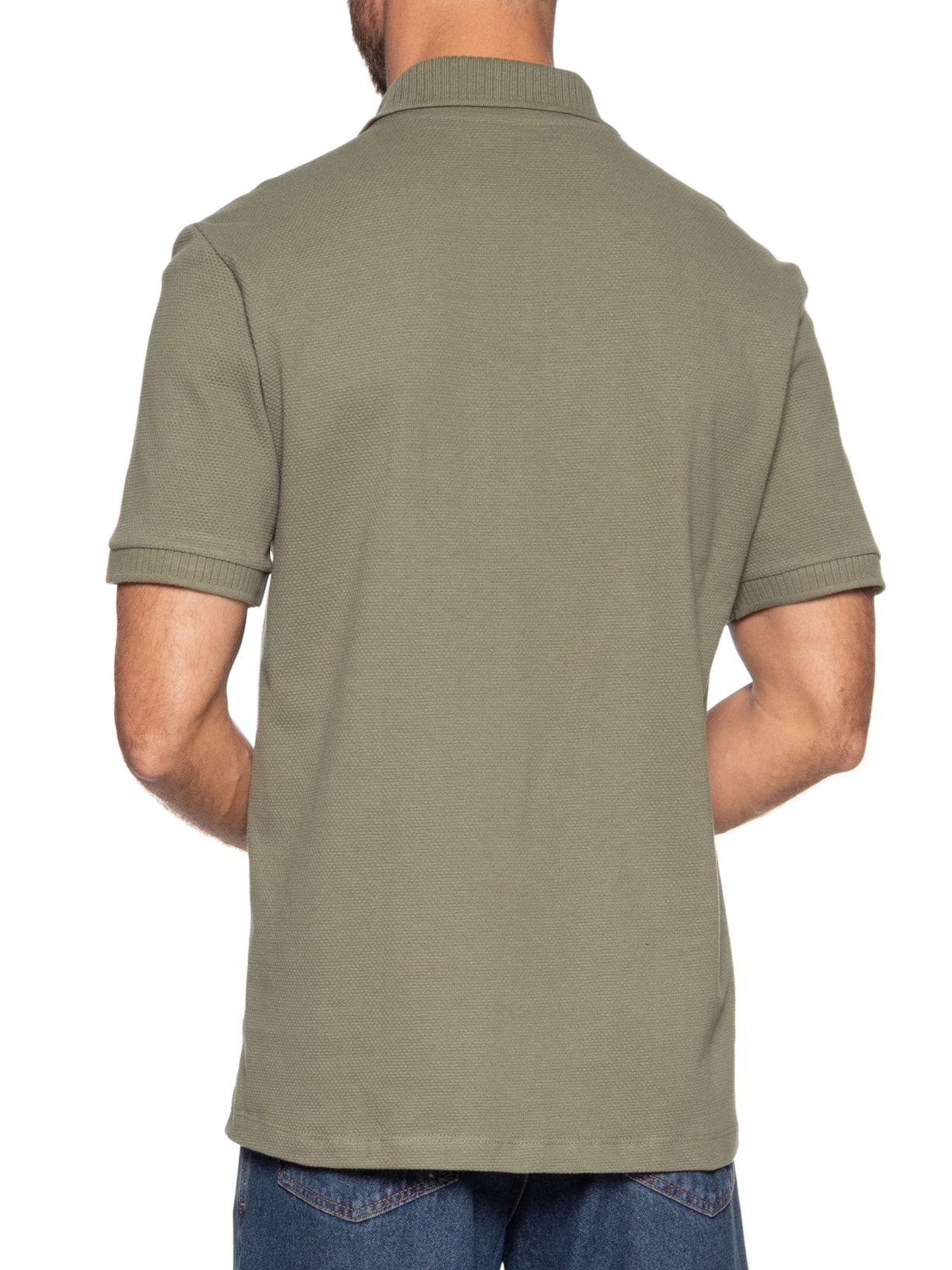 Polo Masculina Slim Fit Malha Texturizada Verde Hering