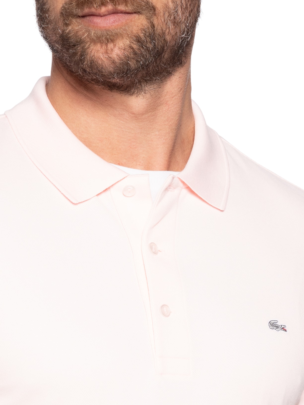 Polo Masculina Slim Fit Mini Piquet Stretch Rosa Lacoste