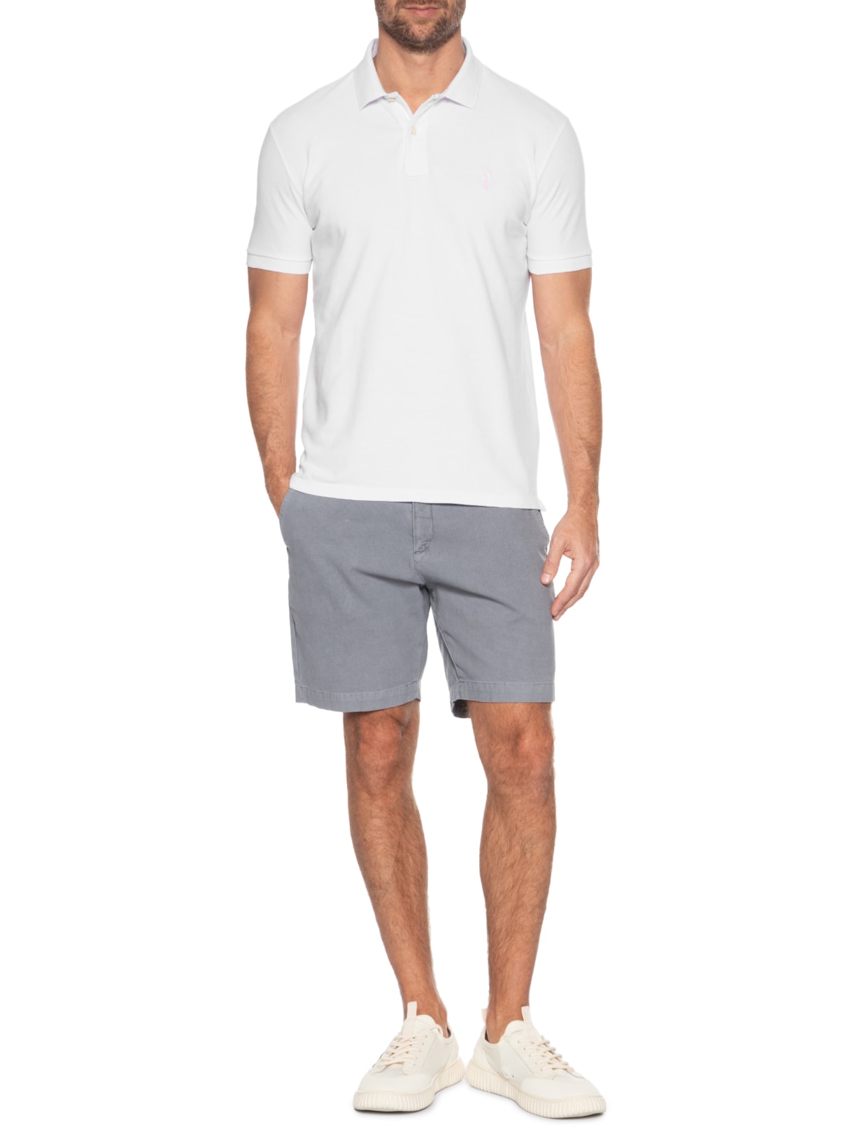 Polo Masculina Slim Fit Summer Em Piquet Branco Pineapple