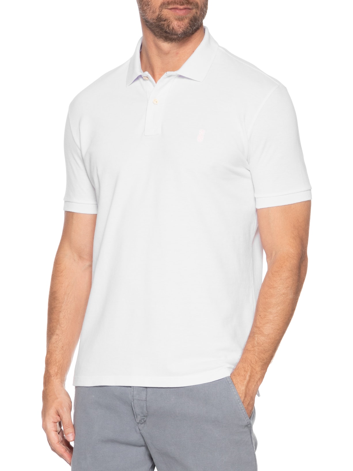 Polo Masculina Slim Fit Summer Em Piquet Branco Pineapple