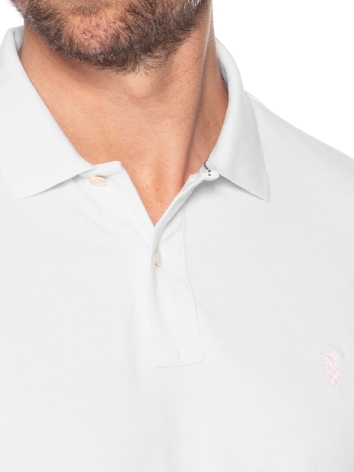 Polo Masculina Slim Fit Summer Em Piquet Branco Pineapple