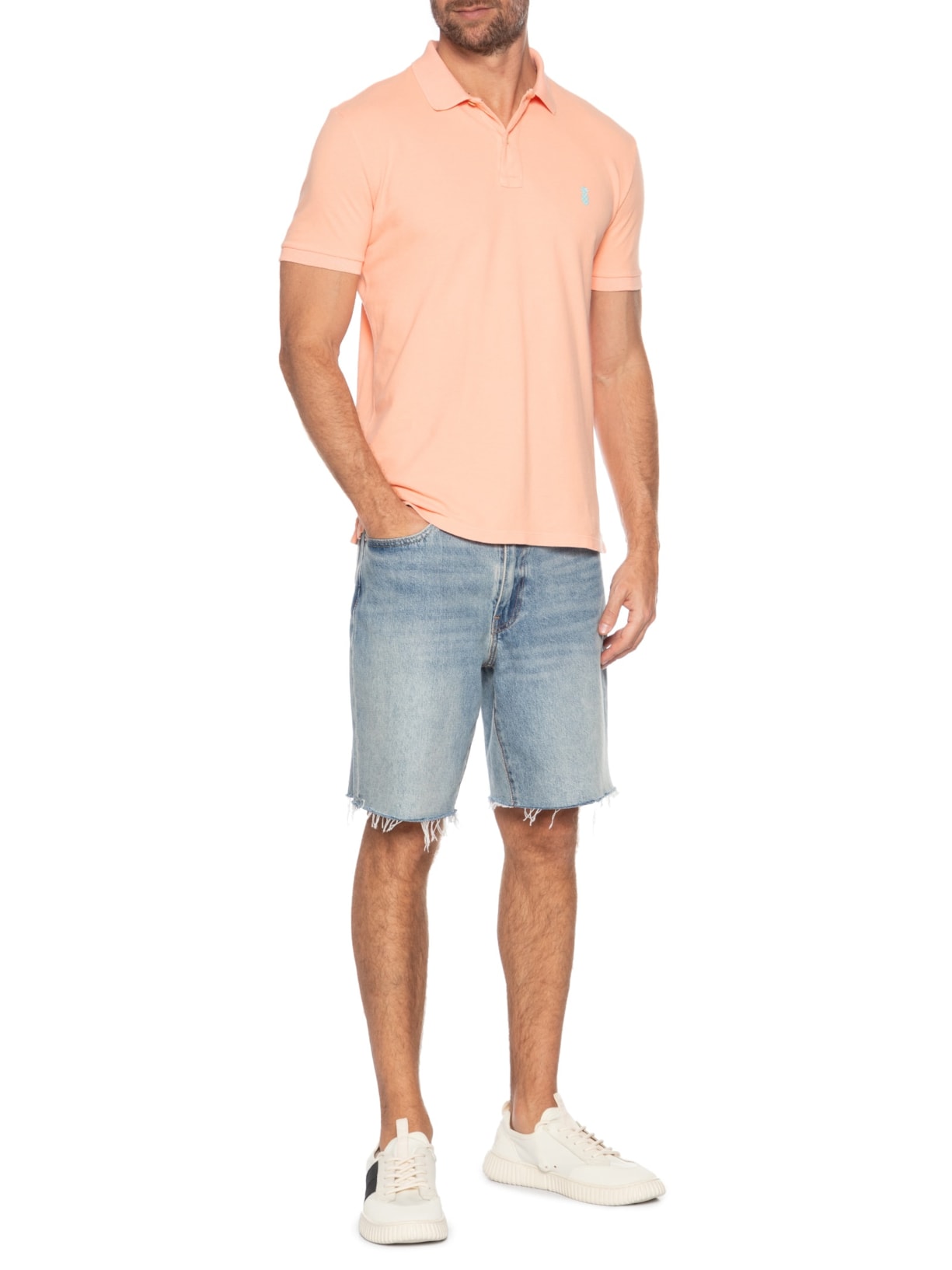 Polo Masculina Slim Fit Summer Em Piquet Laranja Pineapple
