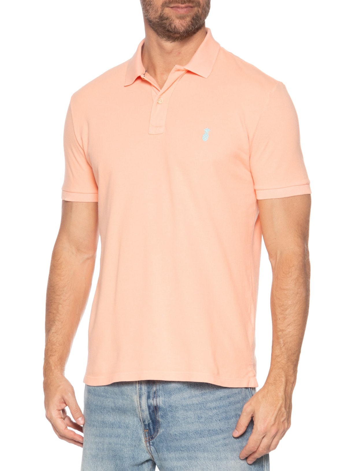 Polo Masculina Slim Fit Summer Em Piquet Laranja Pineapple