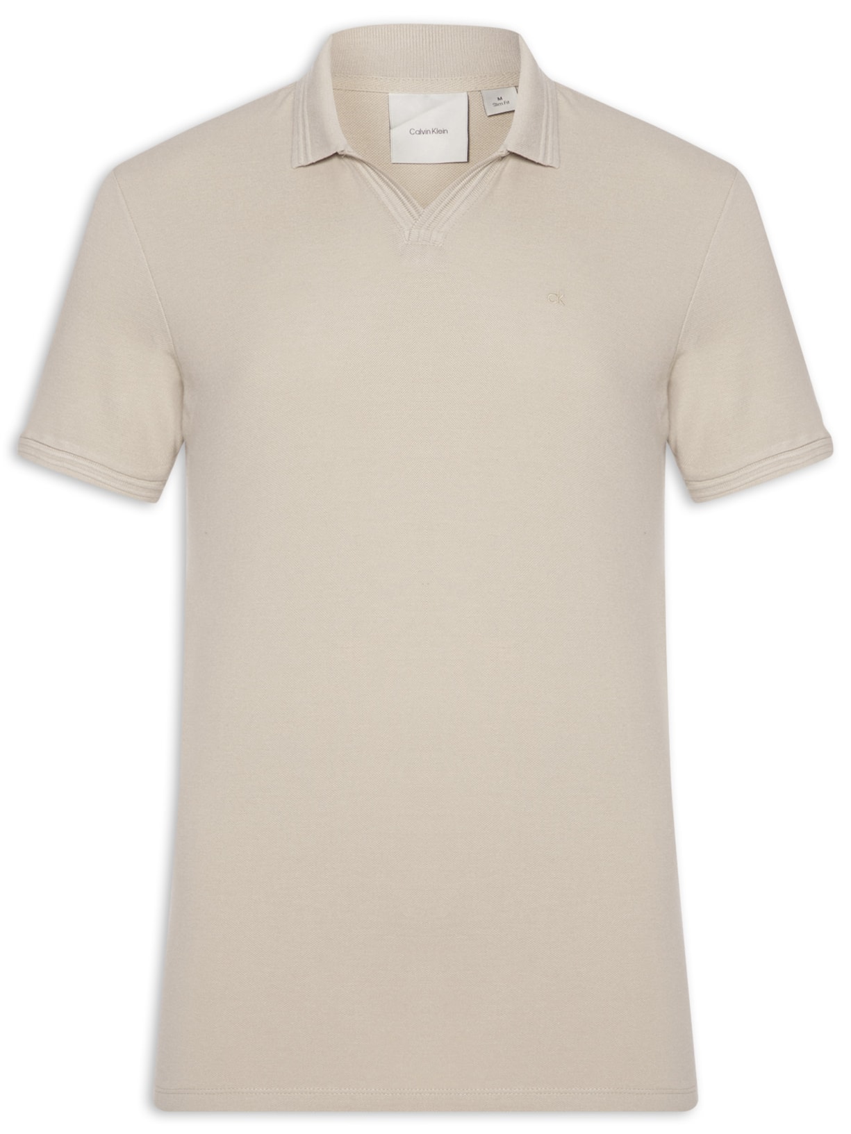 Polo Masculina Slim Gola Aberta Peitilho Bege Calvin Klein