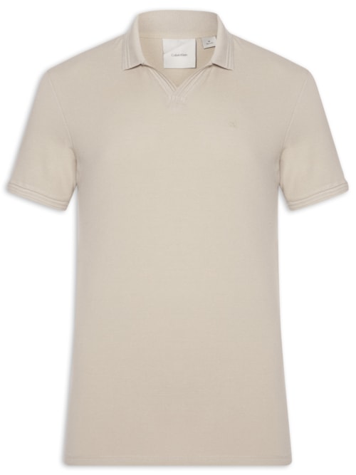 Polo Masculina Slim Gola Aberta Peitilho - Bege