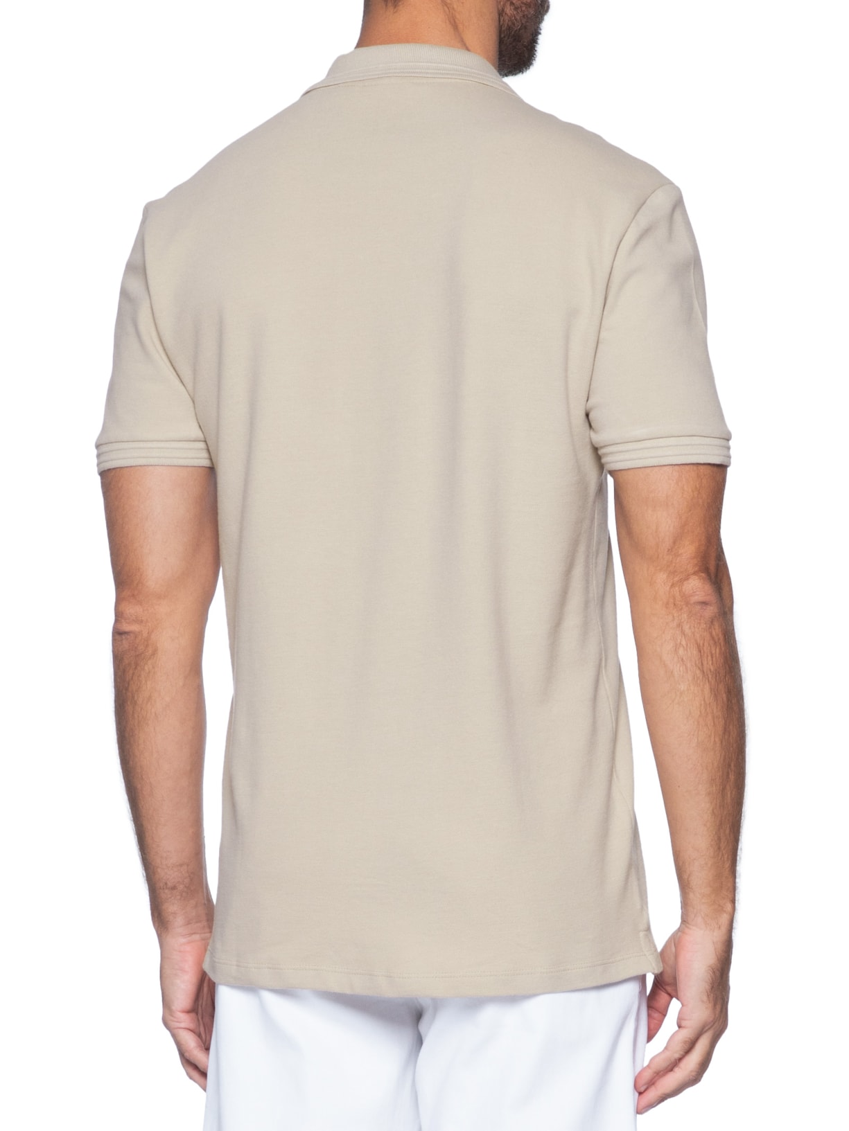 Polo Masculina Slim Gola Aberta Peitilho Bege Calvin Klein