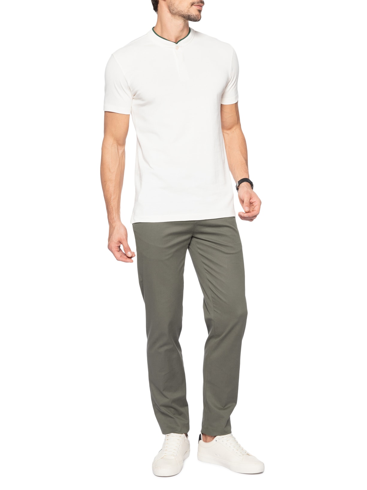 Polo Masculina Slim Gola Portuguesa Branco Calvin Klein