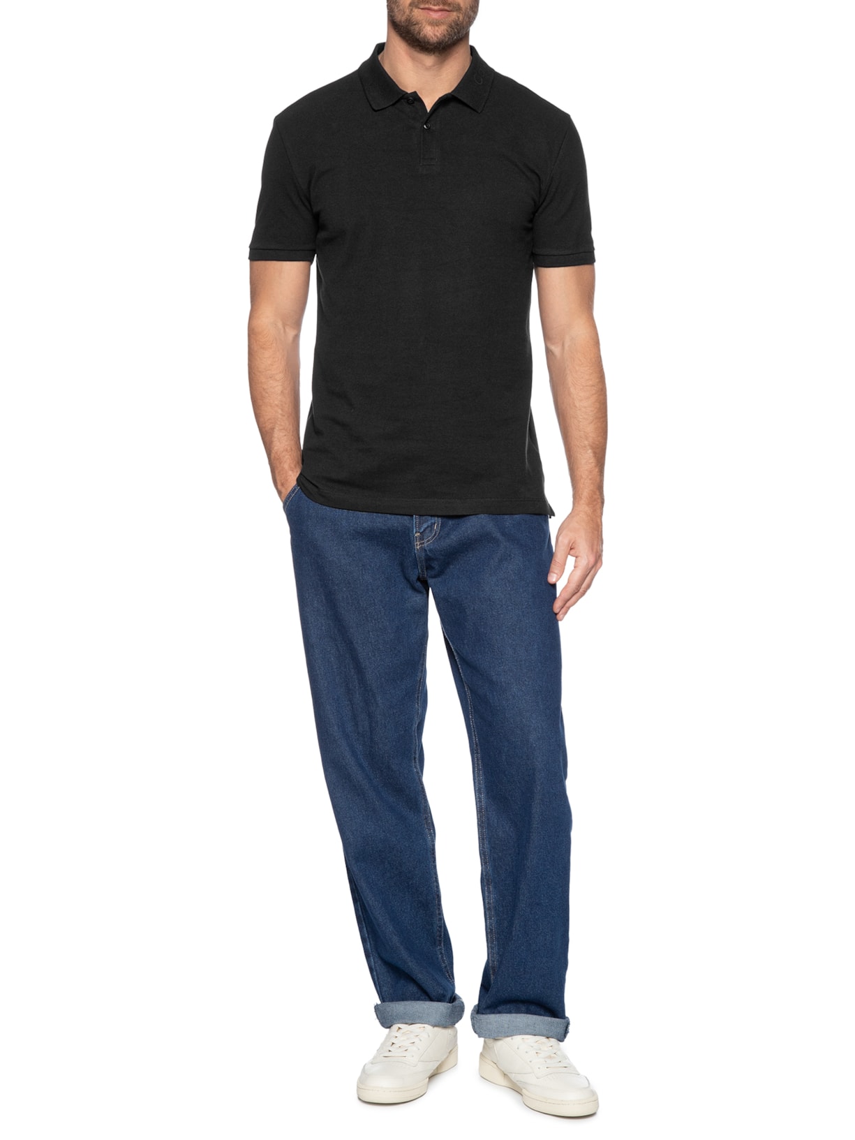 Polo Masculina Slim Logo Gola Preto Calvin Klein - White Label