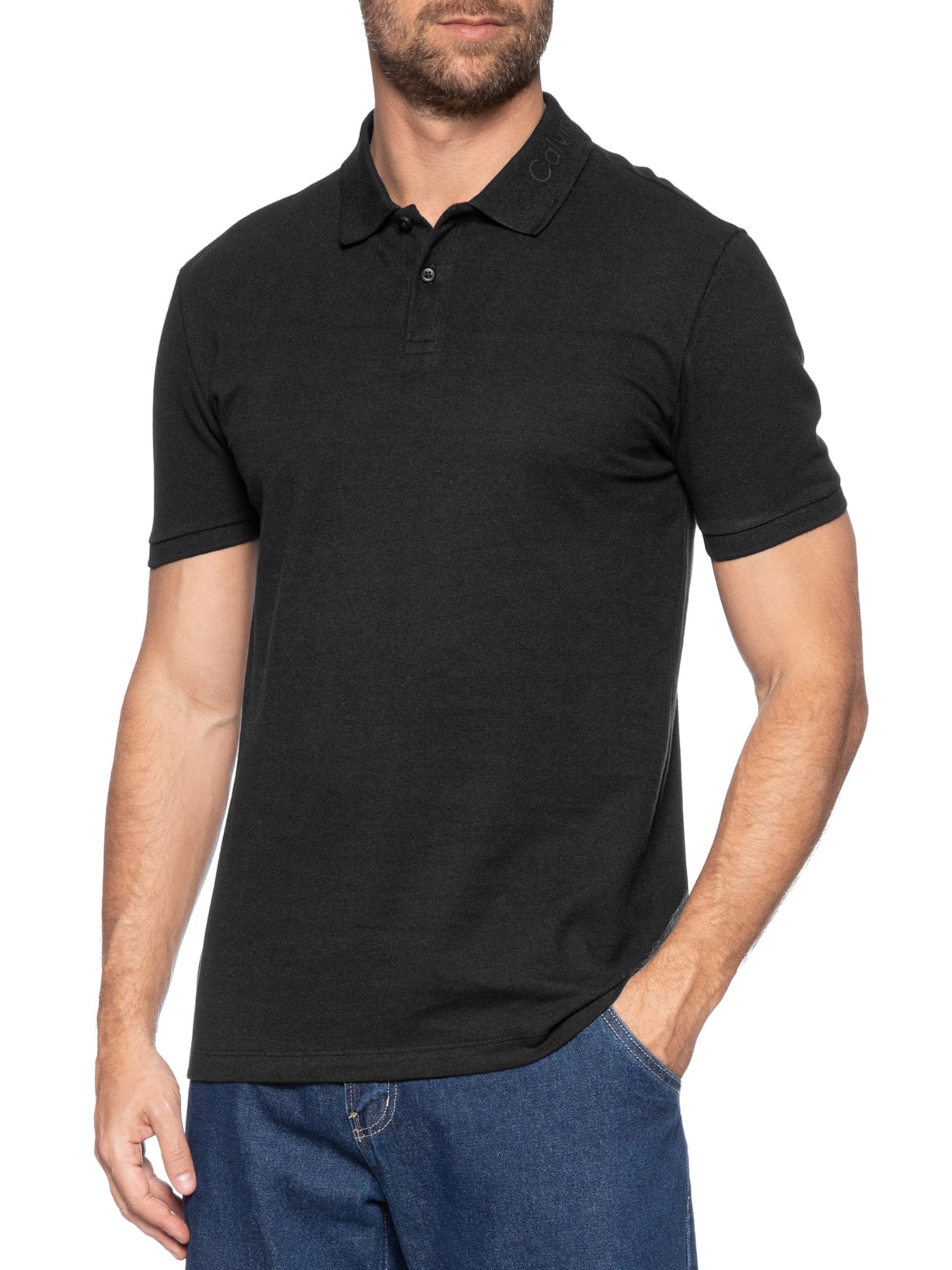 Polo Masculina Slim Logo Gola Preto Calvin Klein - White Label