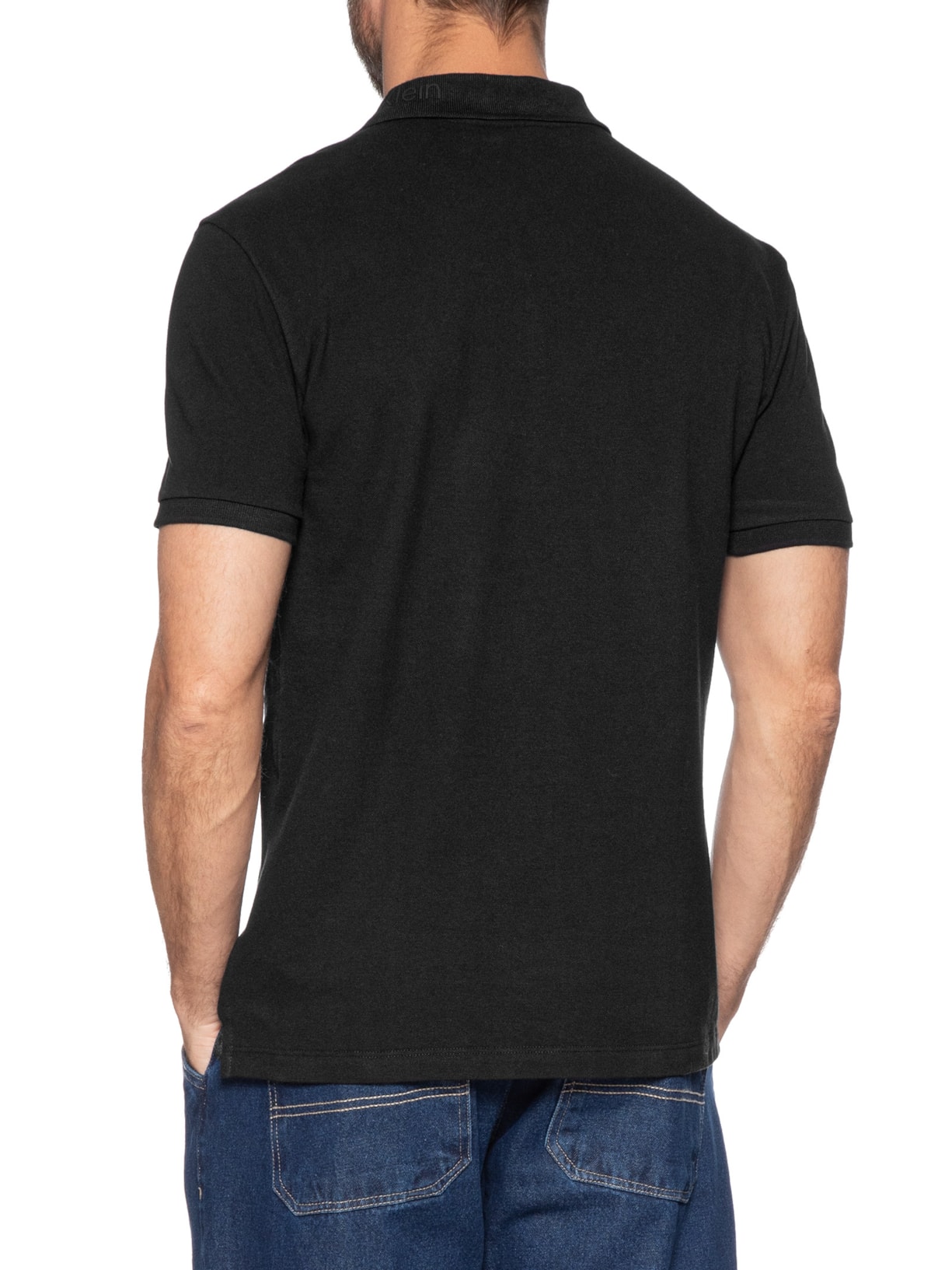 Polo Masculina Slim Logo Gola Preto Calvin Klein - White Label