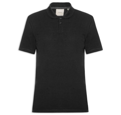 Polo Masculina Slim Logo Gola - Preto