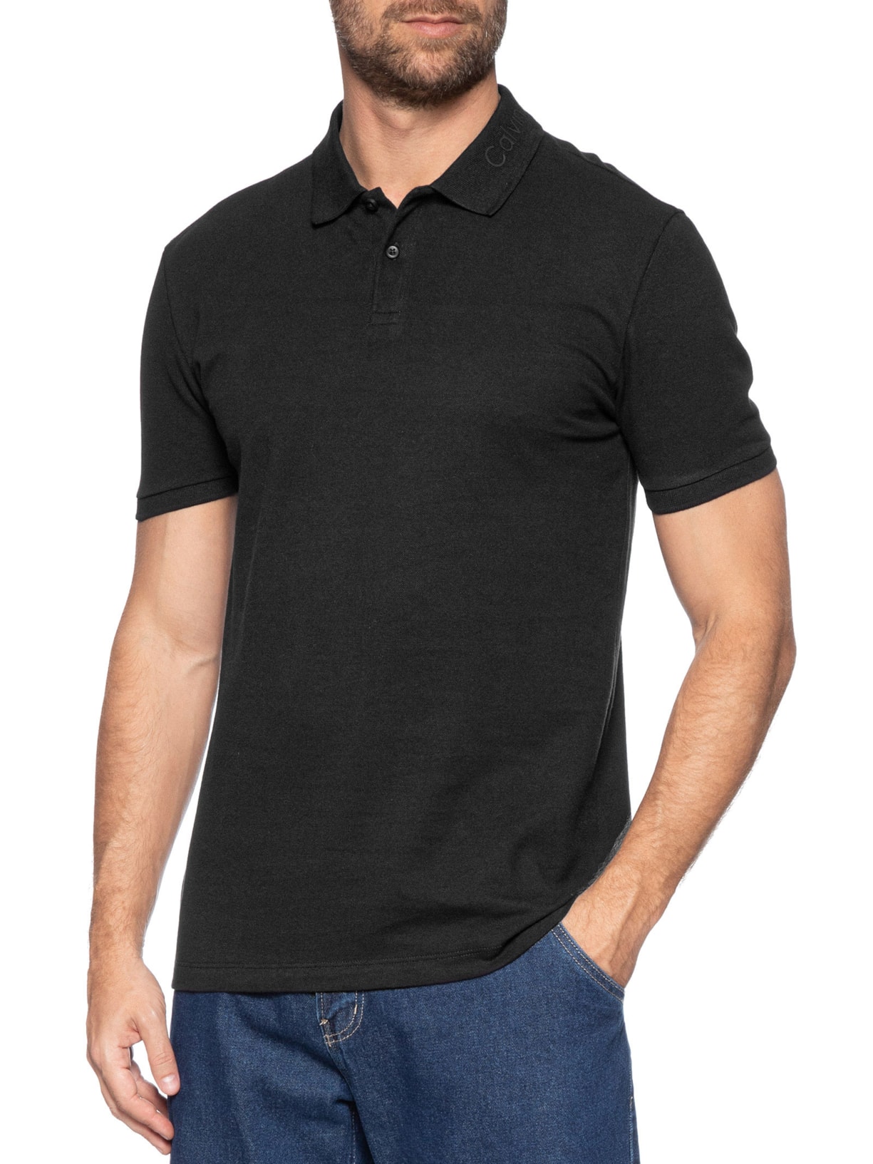 Polo Masculina Slim Logo Gola Preto Calvin Klein