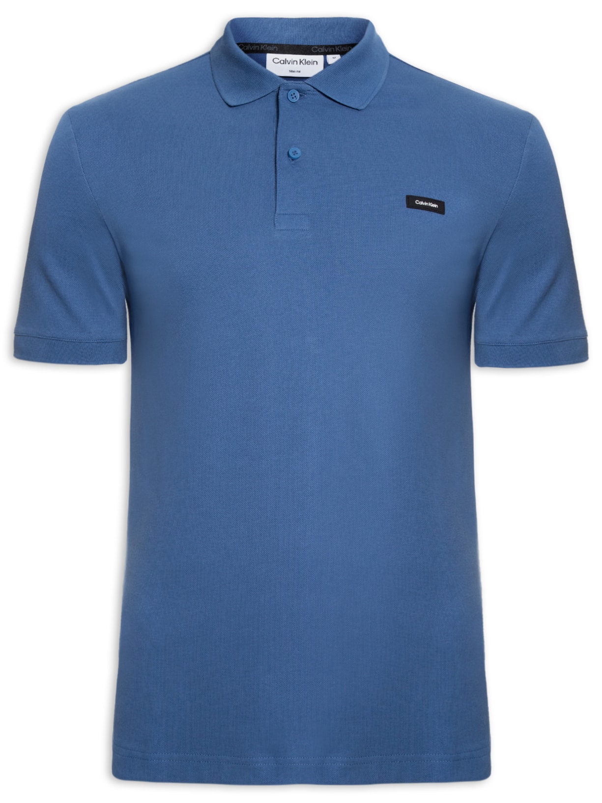 Polo Masculina Slim Manga Curta Em Piquet - Azul