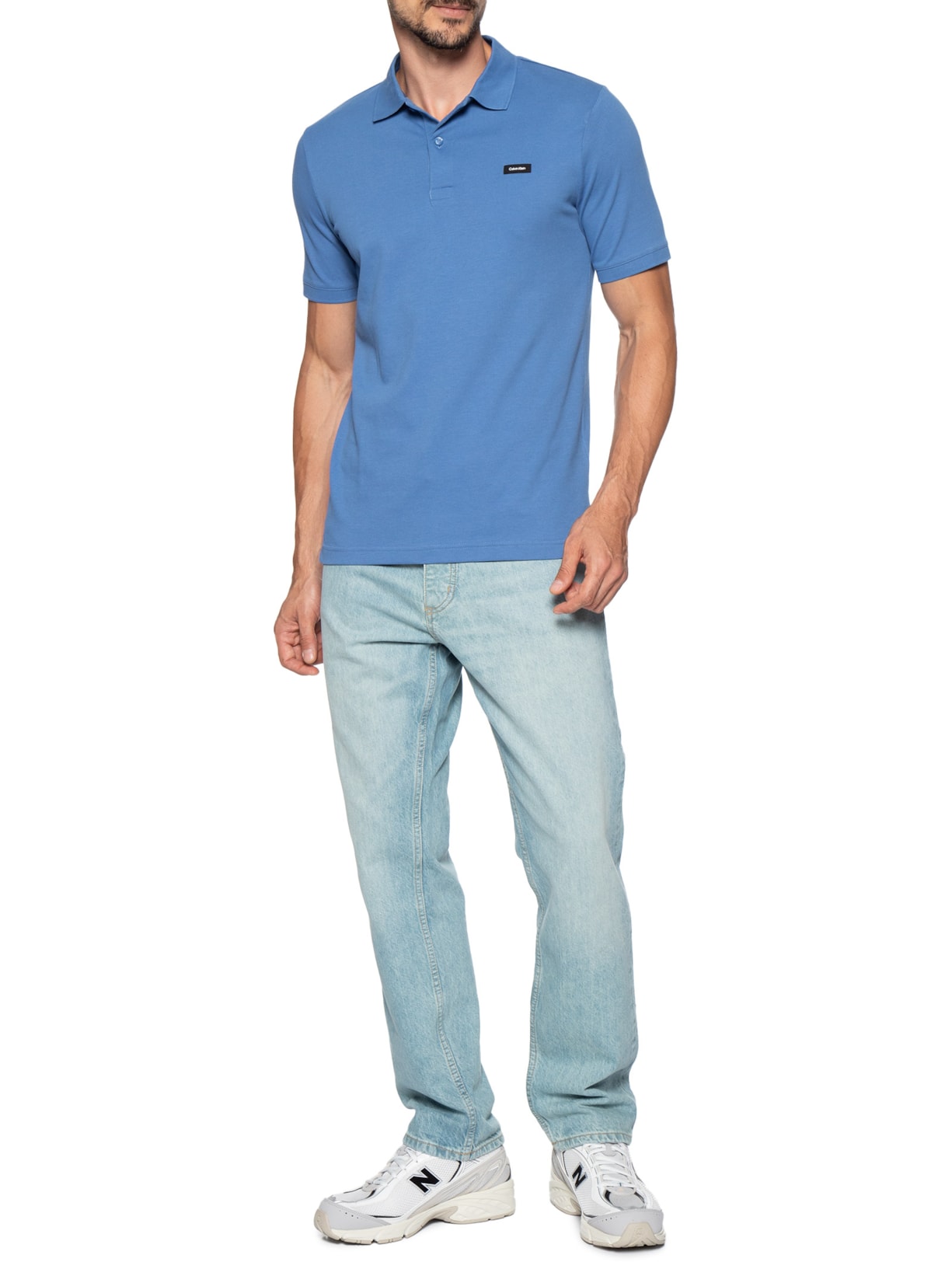 Polo Masculina Slim Manga Curta Em Piquet Azul Calvin Klein - White Label