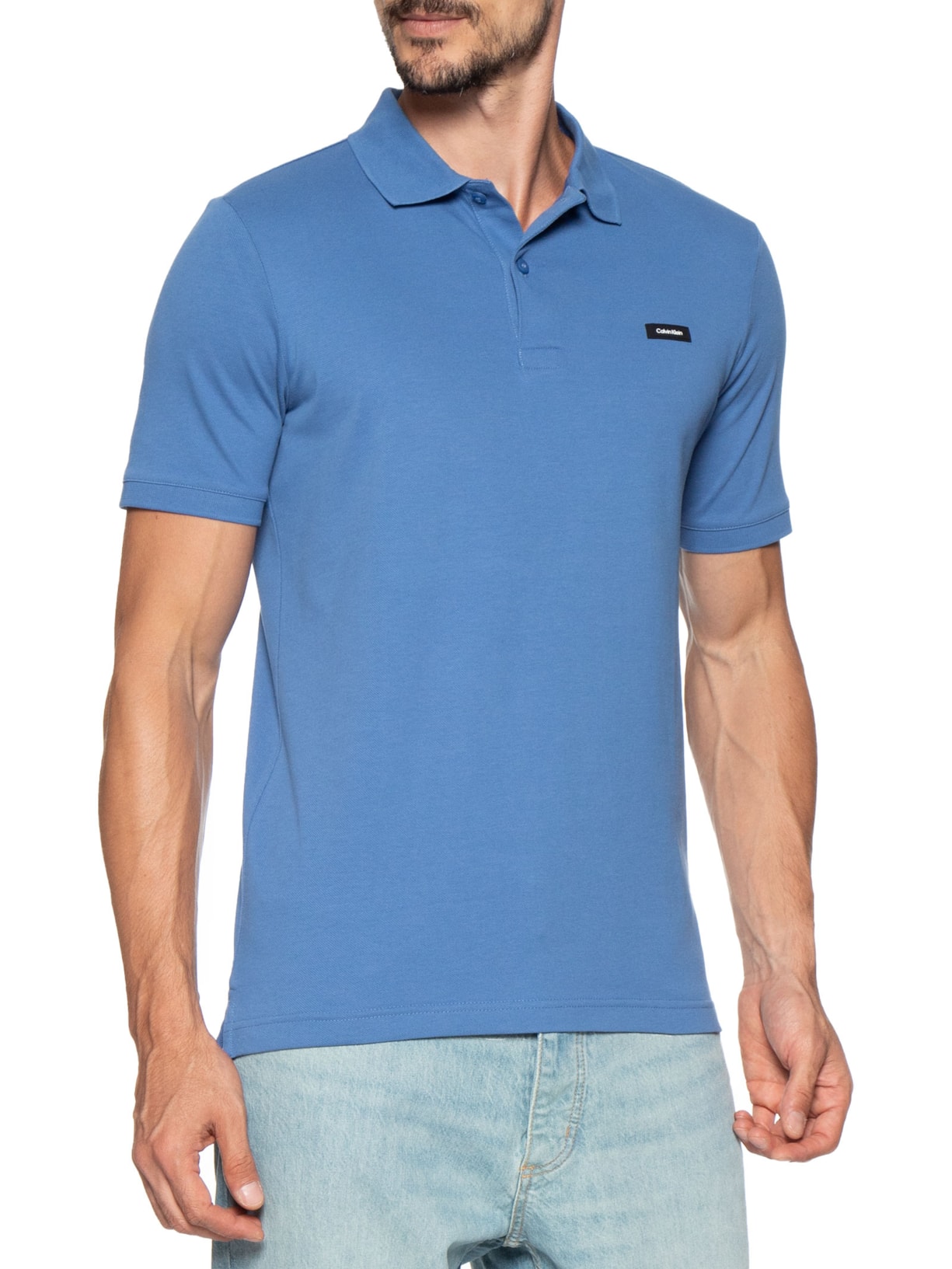 Polo Masculina Slim Manga Curta Em Piquet Azul Calvin Klein - White Label