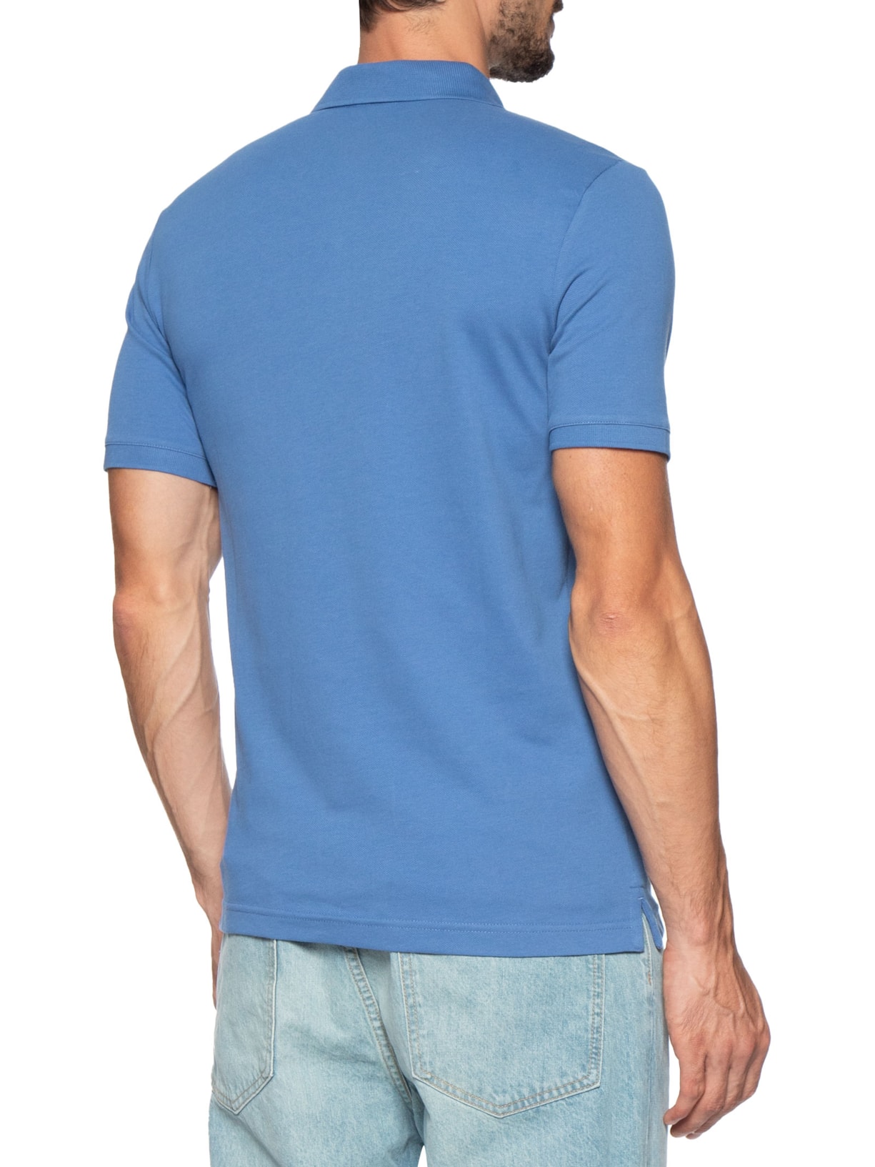 Polo Masculina Slim Manga Curta Em Piquet Azul Calvin Klein - White Label