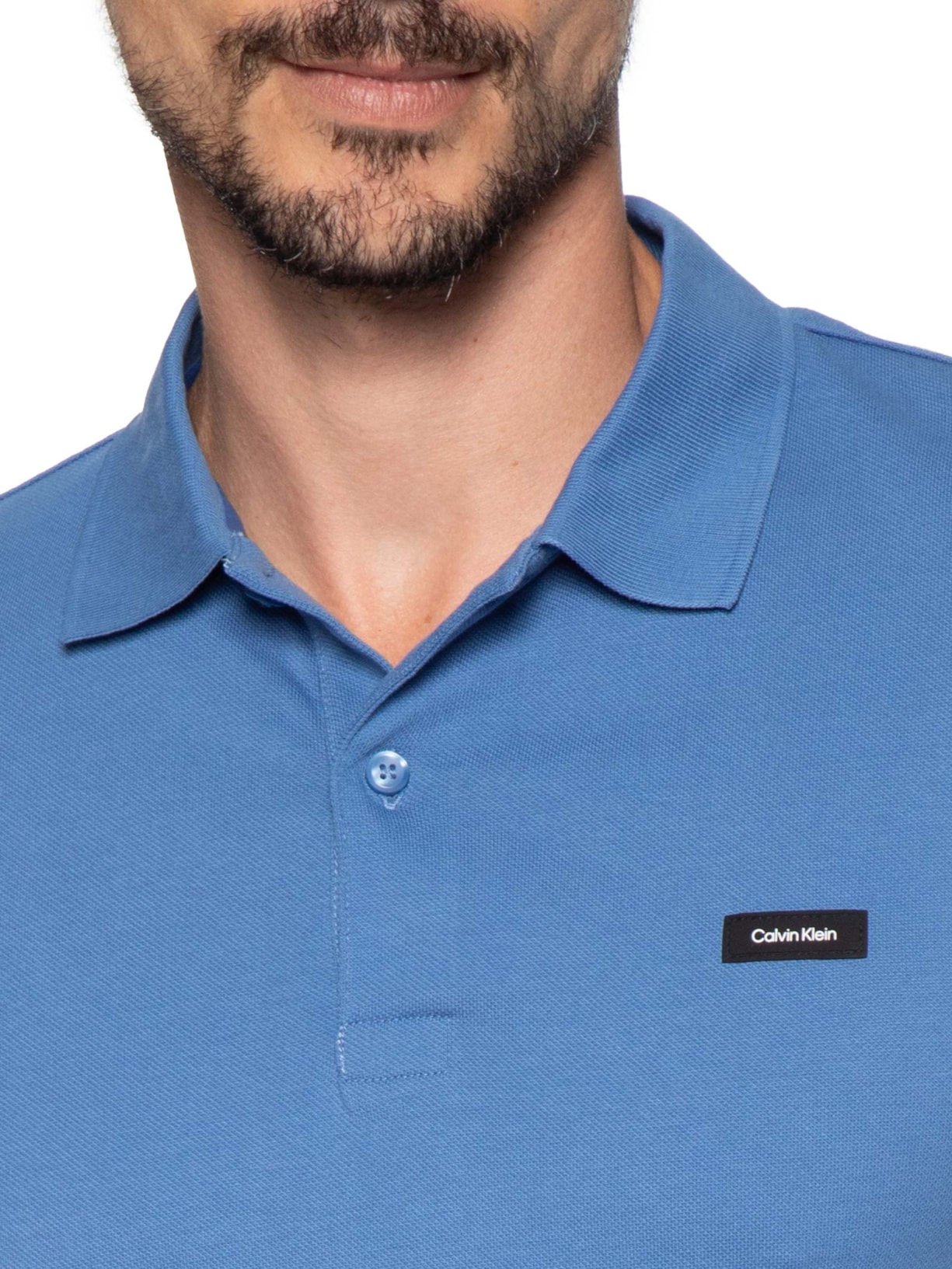 Polo Masculina Slim Manga Curta Em Piquet Azul Calvin Klein - White Label