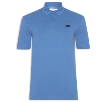 Polo Masculina Slim Manga Curta Em Piquet - Azul