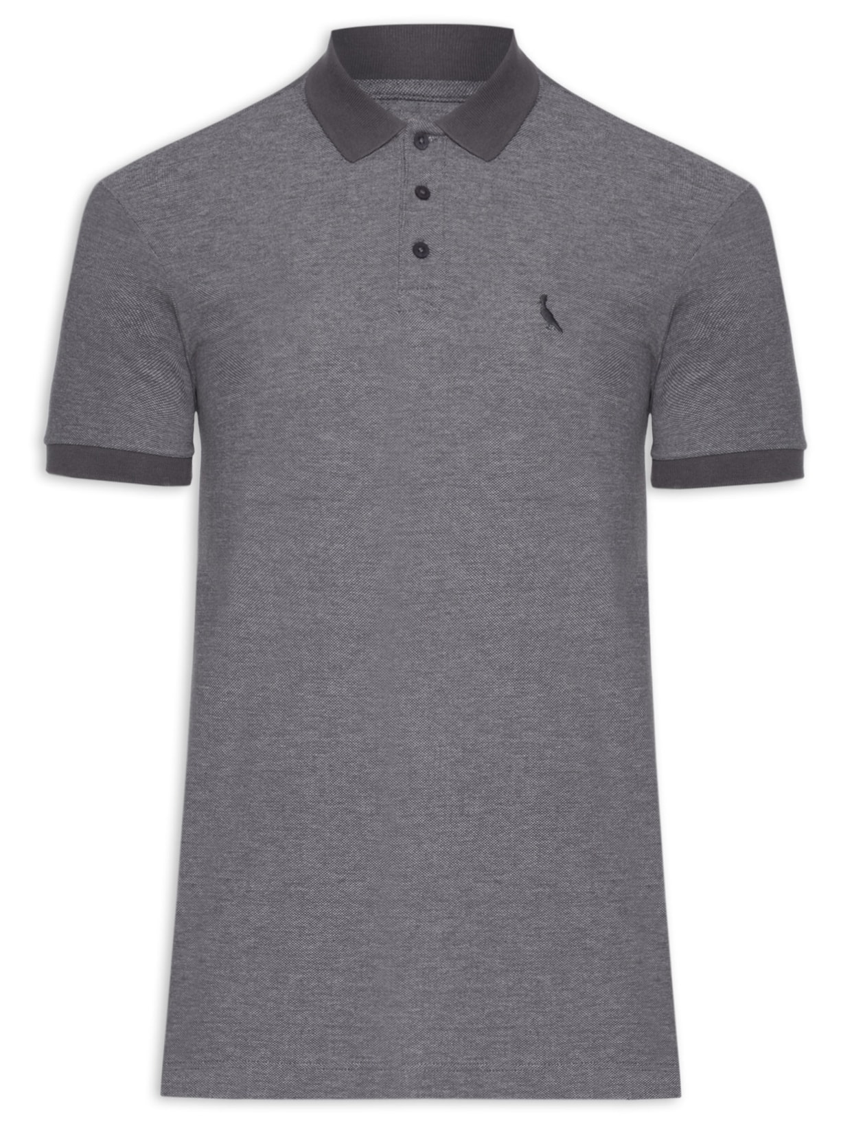 Polo Masculina Slim Piquet Denim - Cinza