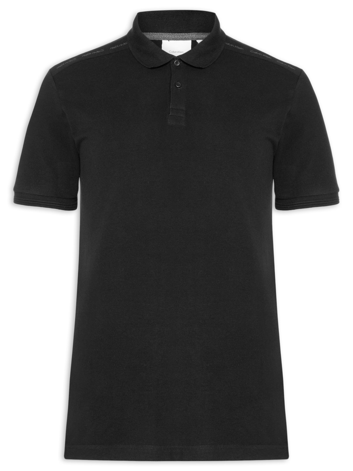 Polo Masculina Slim Recorte Logo Ombro – Preto