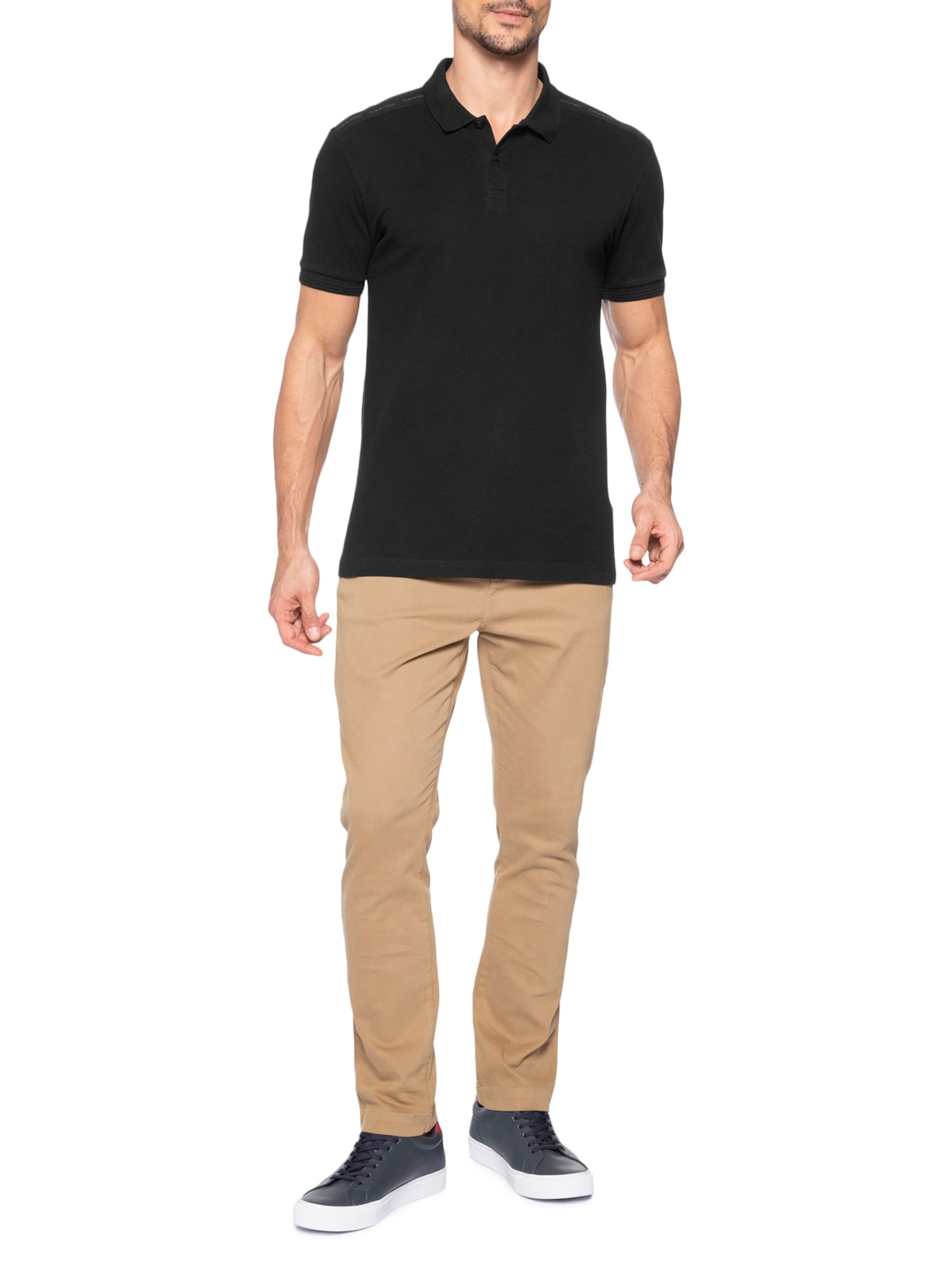 Polo Masculina Slim Recorte Logo Ombro – Preto Calvin Klein