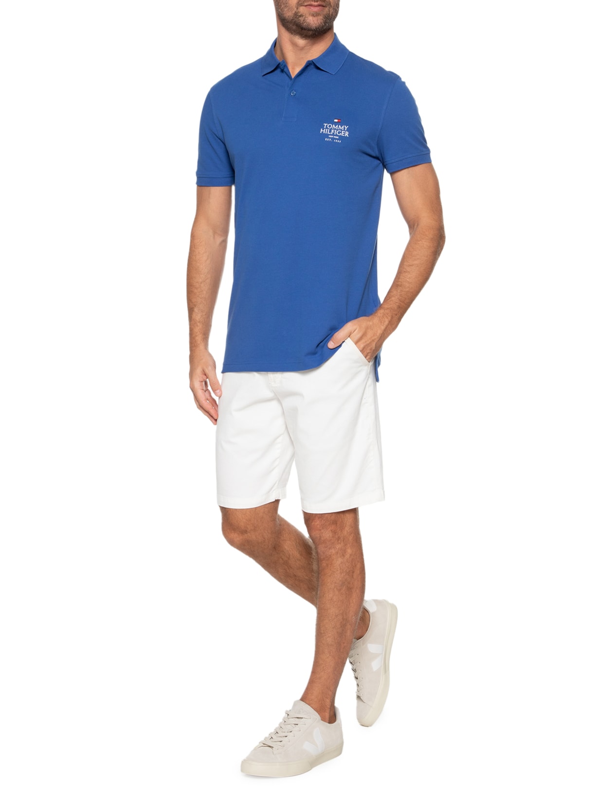 Polo Masculina Stack Chest Reg Azul Tommy Hilfiger