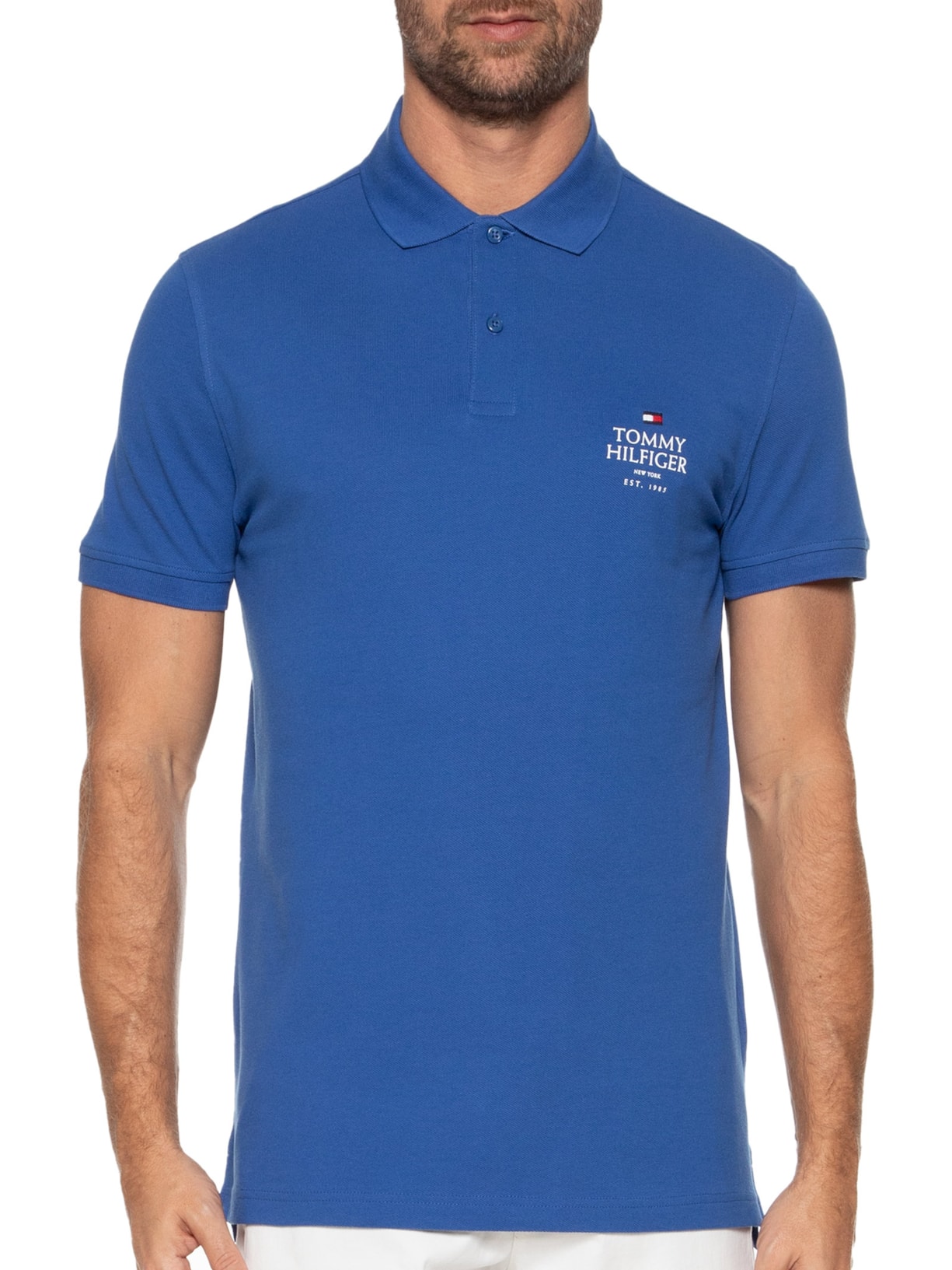 Polo Masculina Stack Chest Reg Azul Tommy Hilfiger