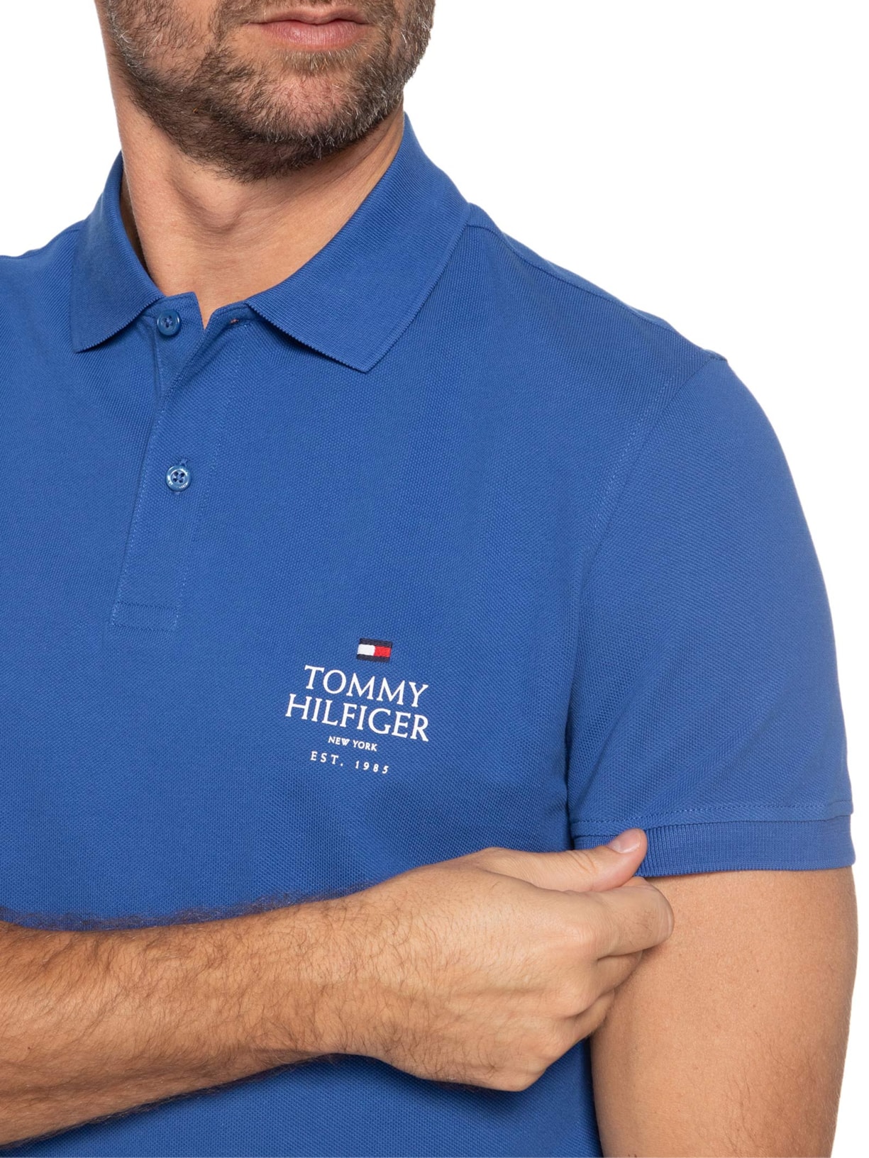 Polo Masculina Stack Chest Reg Azul Tommy Hilfiger