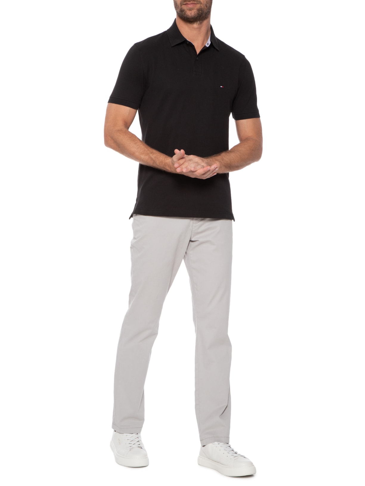 Polo Masculina Stretch Regular Fit Preto Tommy Hilfiger