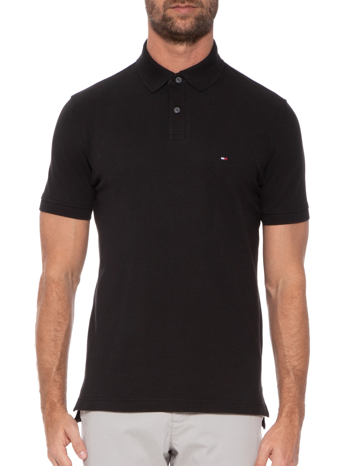 Polo Masculina Stretch Regular Fit Preto Tommy Hilfiger
