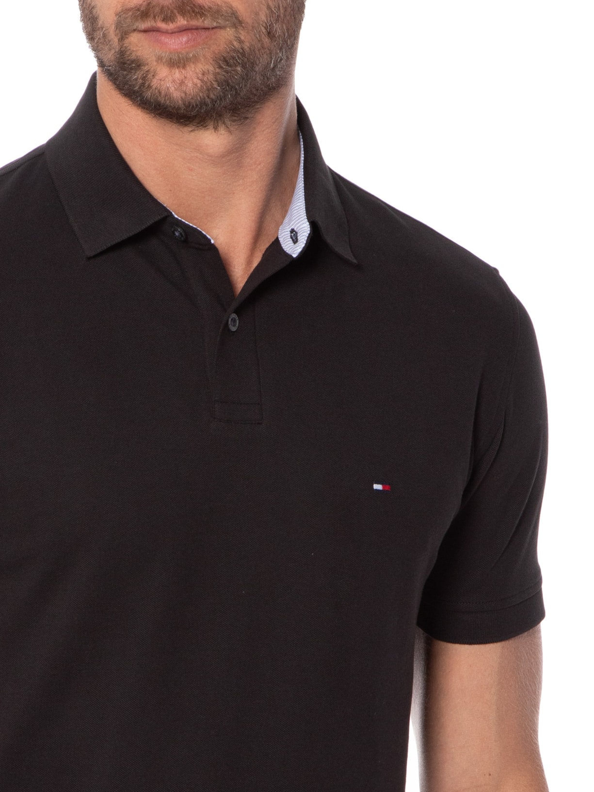 Polo Masculina Stretch Regular Fit Preto Tommy Hilfiger