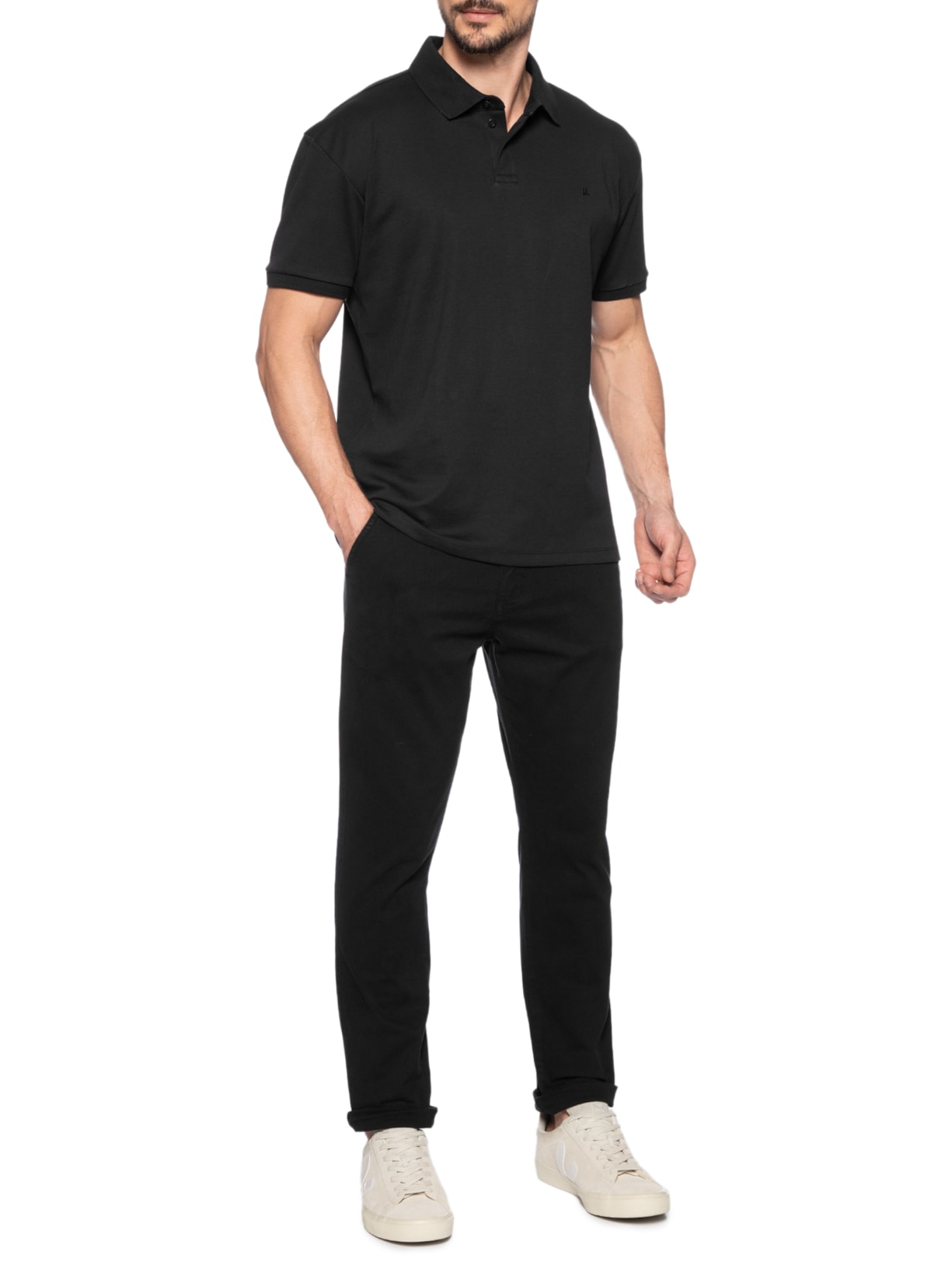 Polo Masculina Suedine Pima Preto Foxton