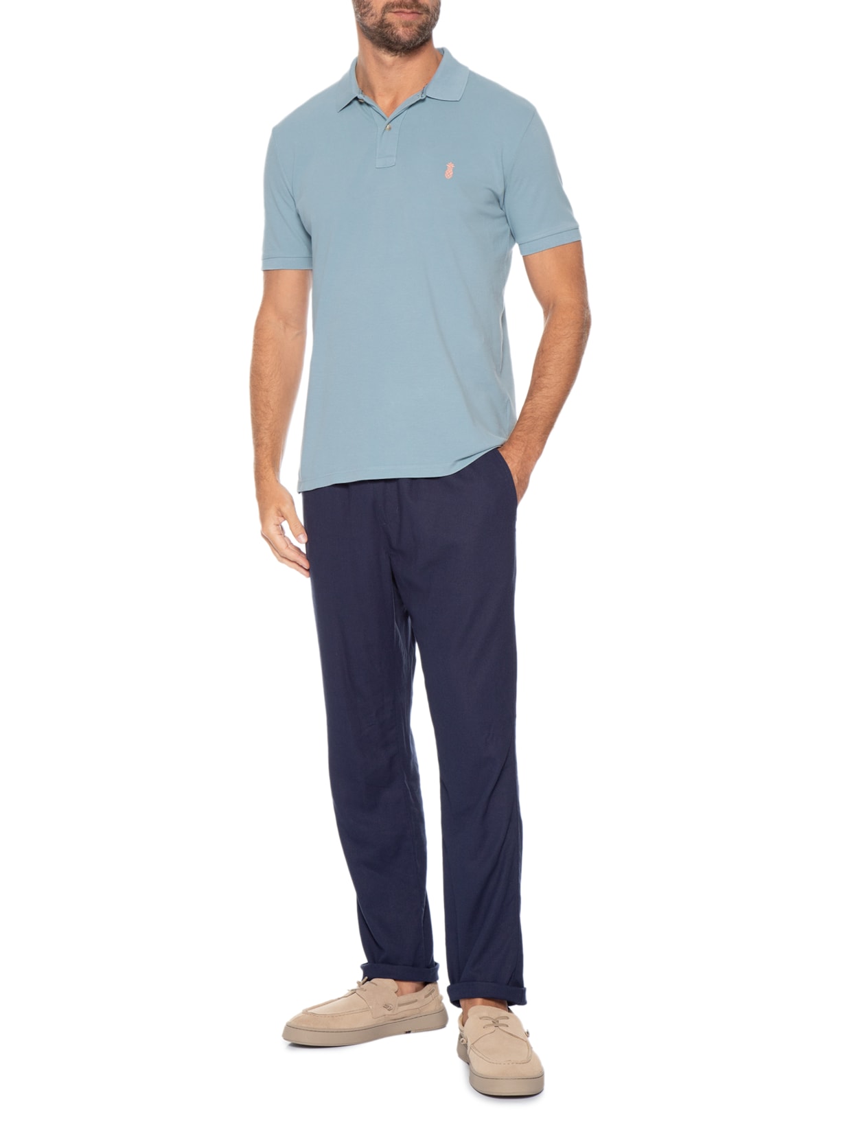 Polo Masculina Summer Azul Claro Pineapple