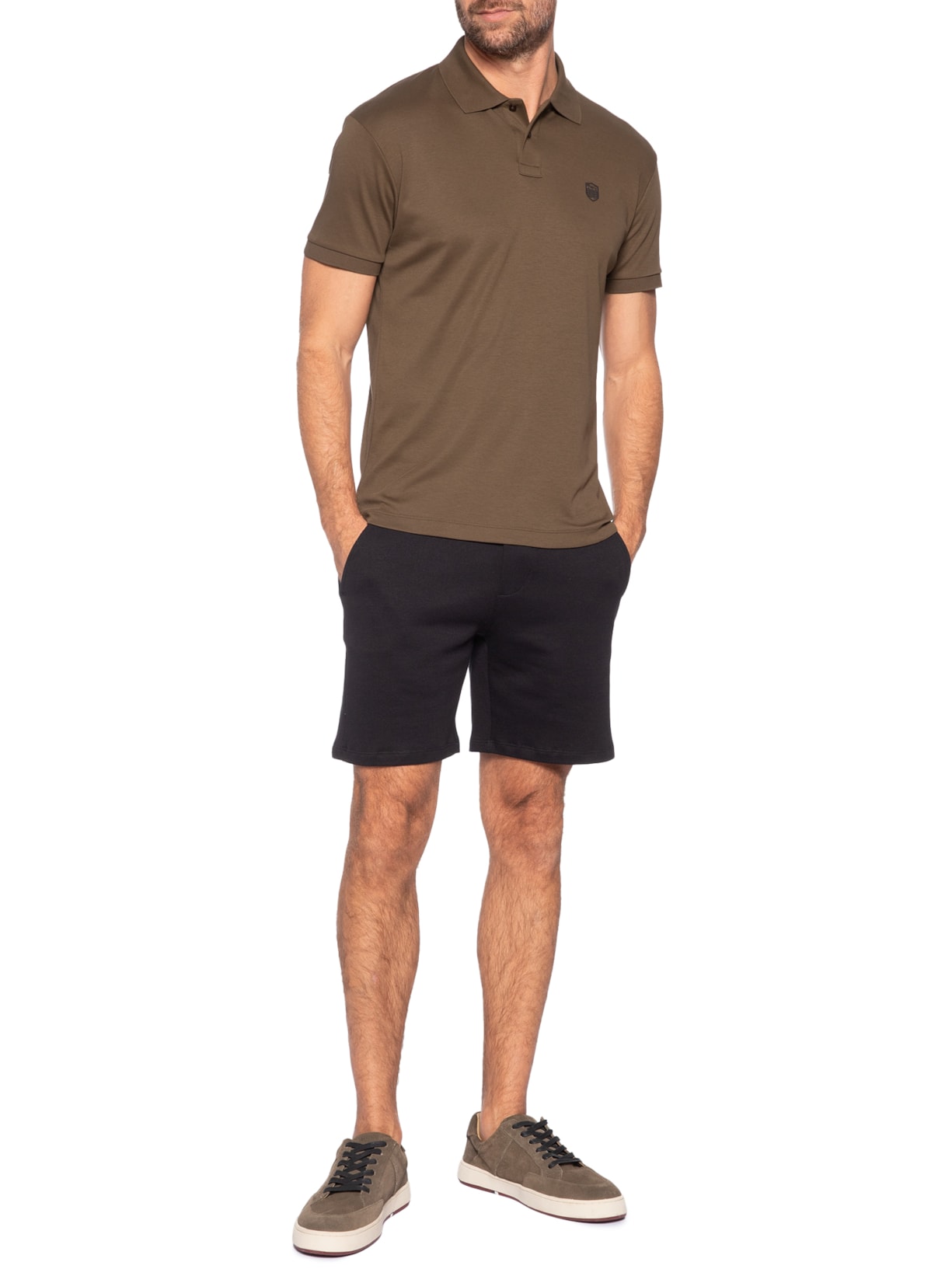 Polo Masculina Supersoft Brasão Marrom Osklen