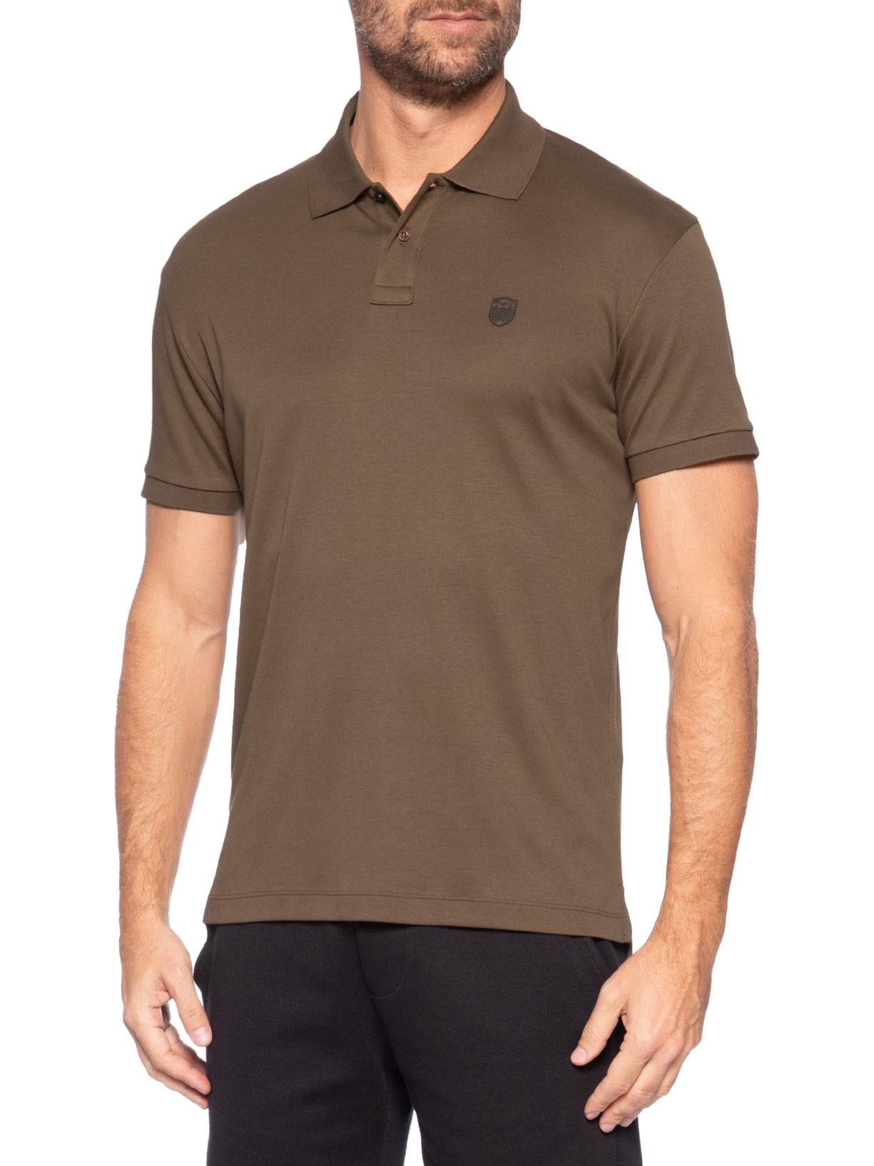 Polo Masculina Supersoft Brasão Marrom Osklen