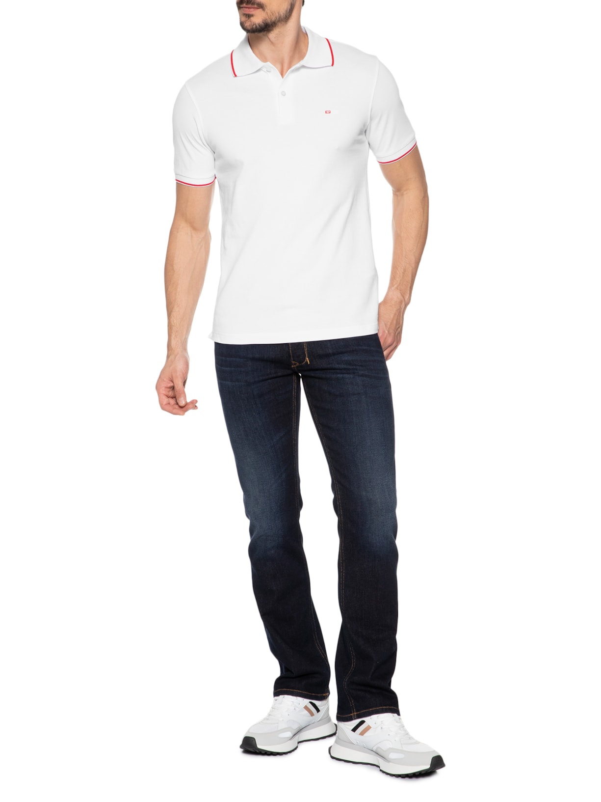 Polo Masculina T-Ferry Microdiv Logo Bordado Branco Diesel