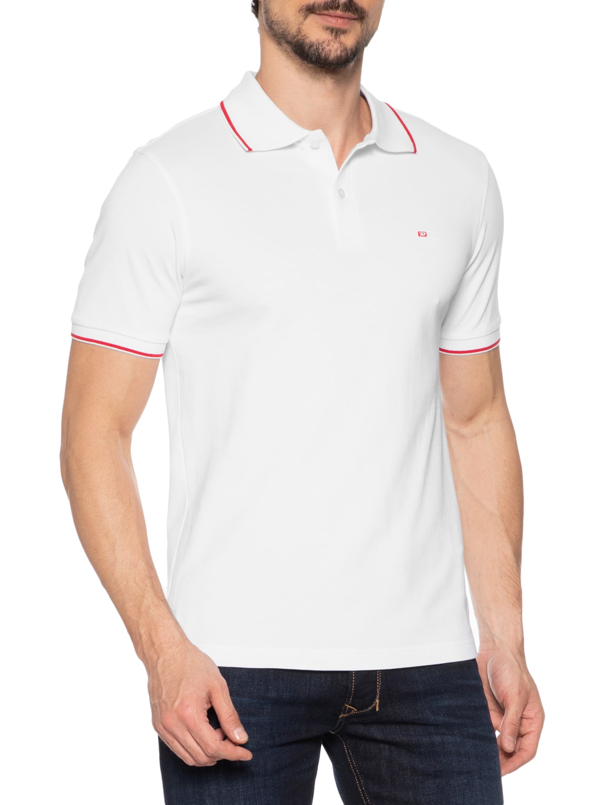 Polo Masculina T-Ferry Microdiv Logo Bordado Branco Diesel