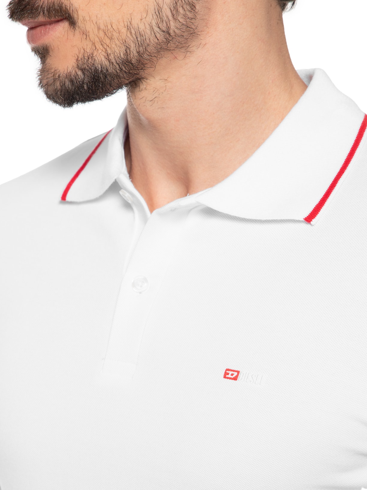 Polo Masculina T-Ferry Microdiv Logo Bordado Branco Diesel